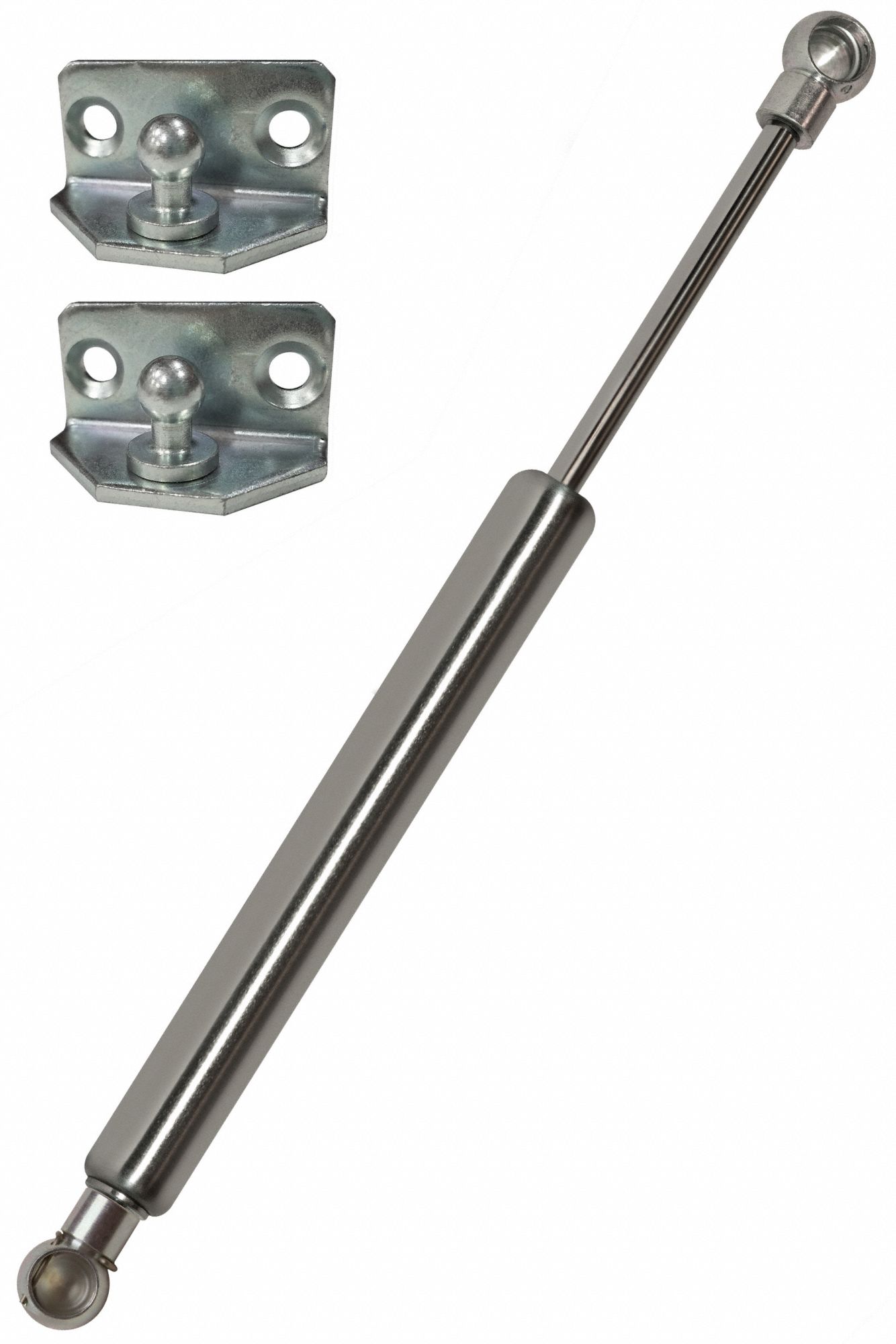 Gas Spring: M8 Thread Size, 435 mm Ext Lg, 40 lbf Force, Ball Socket End Fittings Included