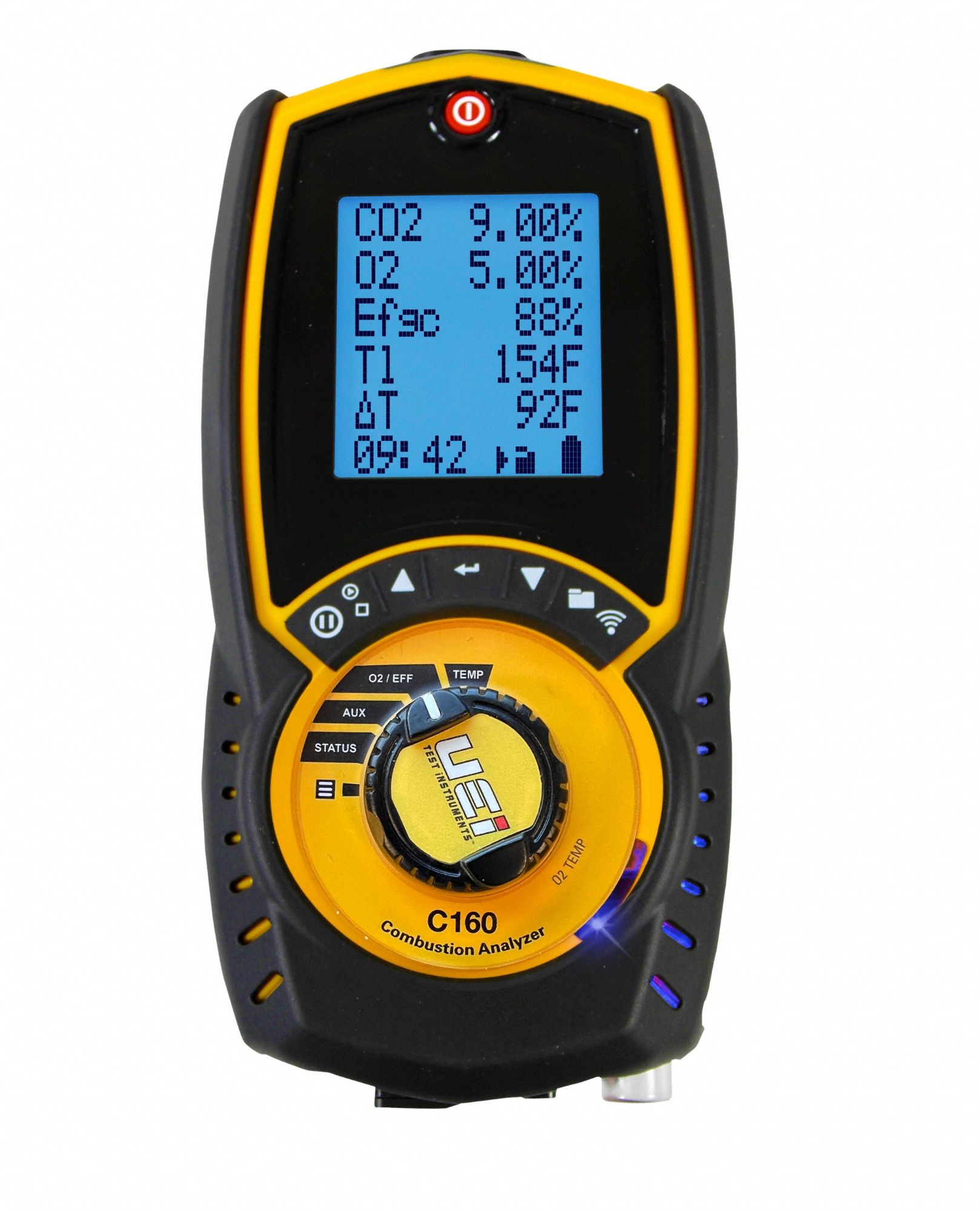 Combustion Analyzer: Probe/USB Cable, 32°F to 1, 112°F, C160, LCD with Backlight