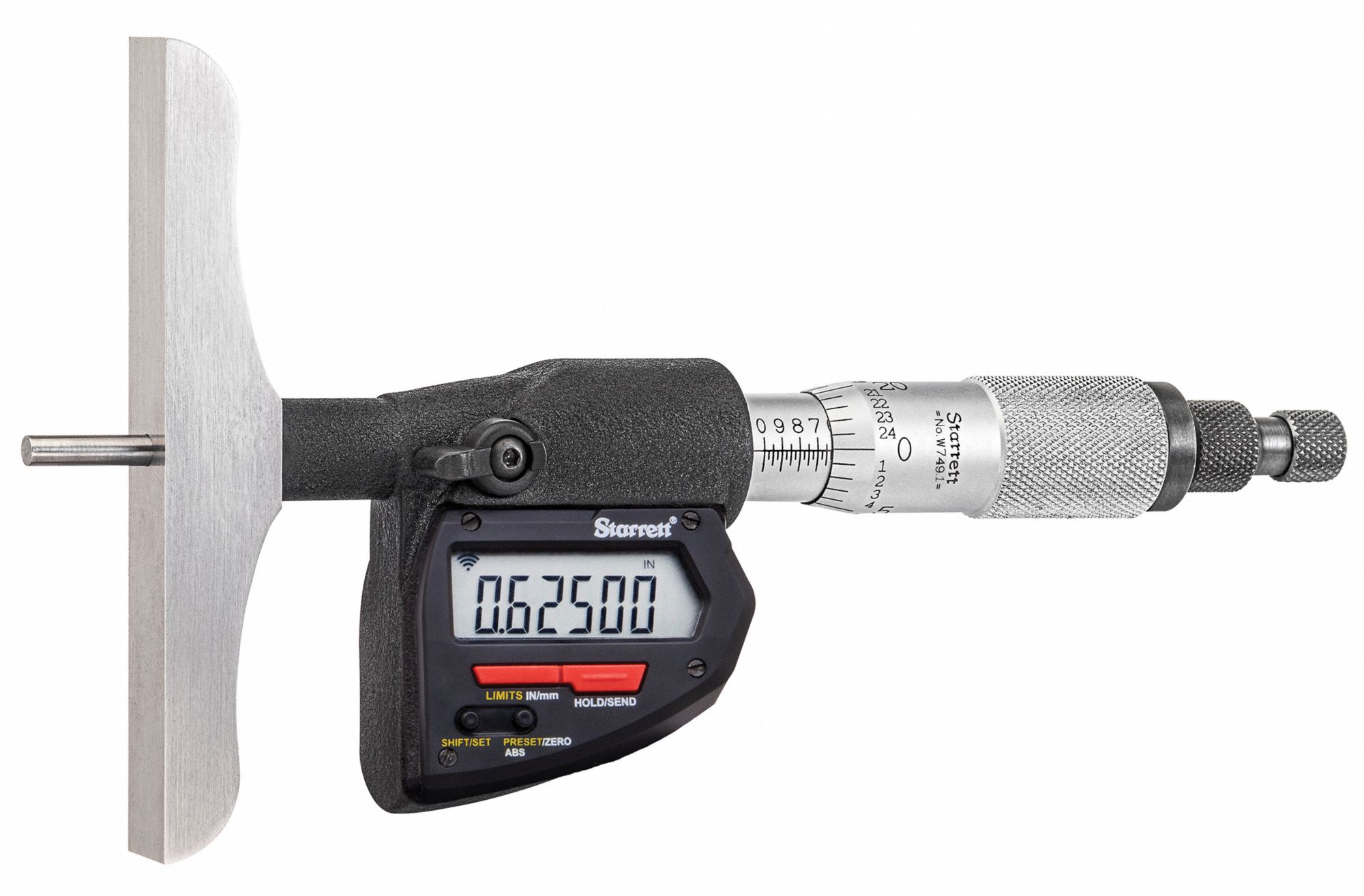 WIRELESS DIGITAL DEPTH MICROMETER, 0 IN TO 6 IN/0 TO 15MM RANGE, IP54, FULL BASE