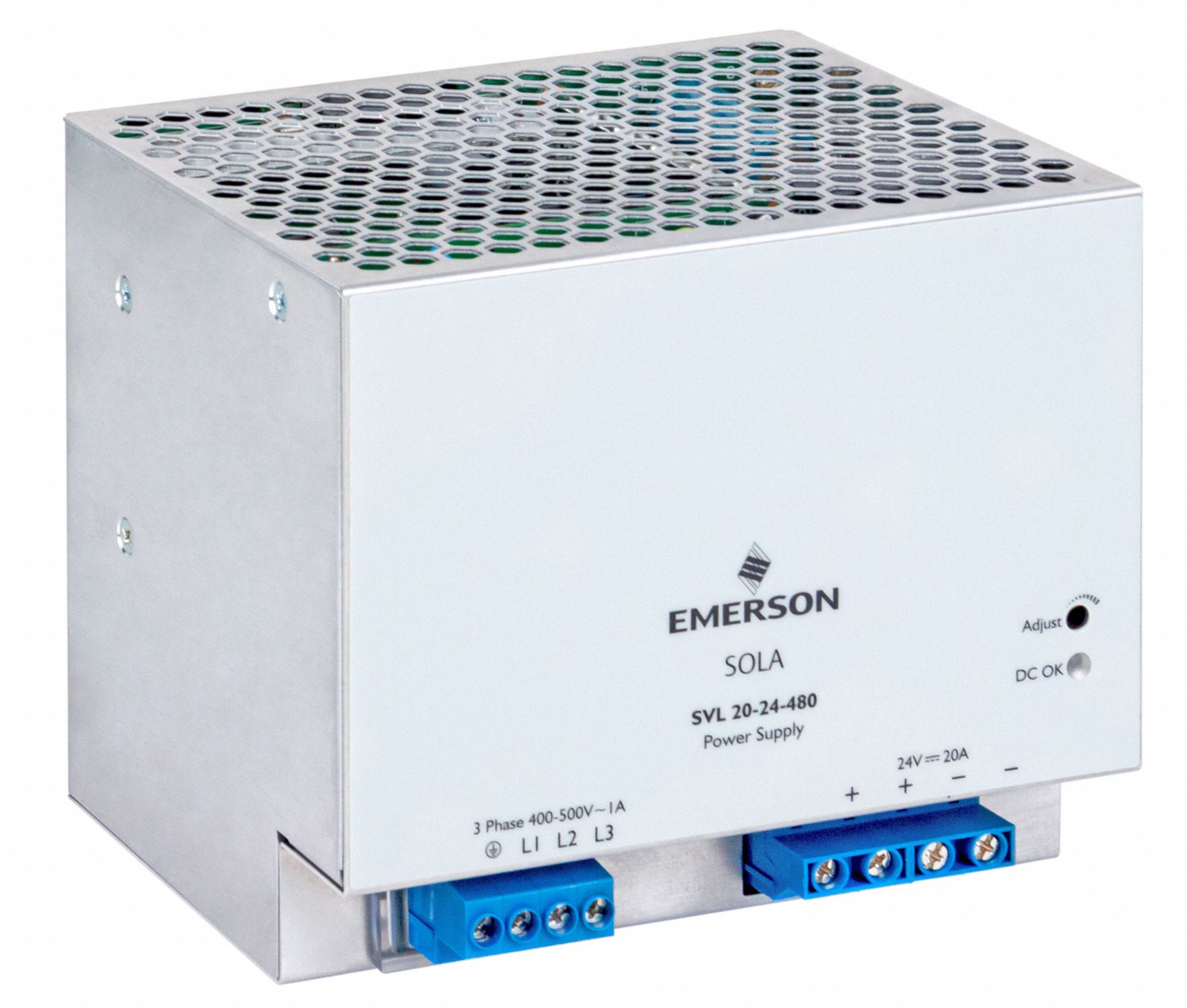 DC Power Supply: DIN Rail, 480 W Output Power - Rated, 20 A Current - Output, Three Phase