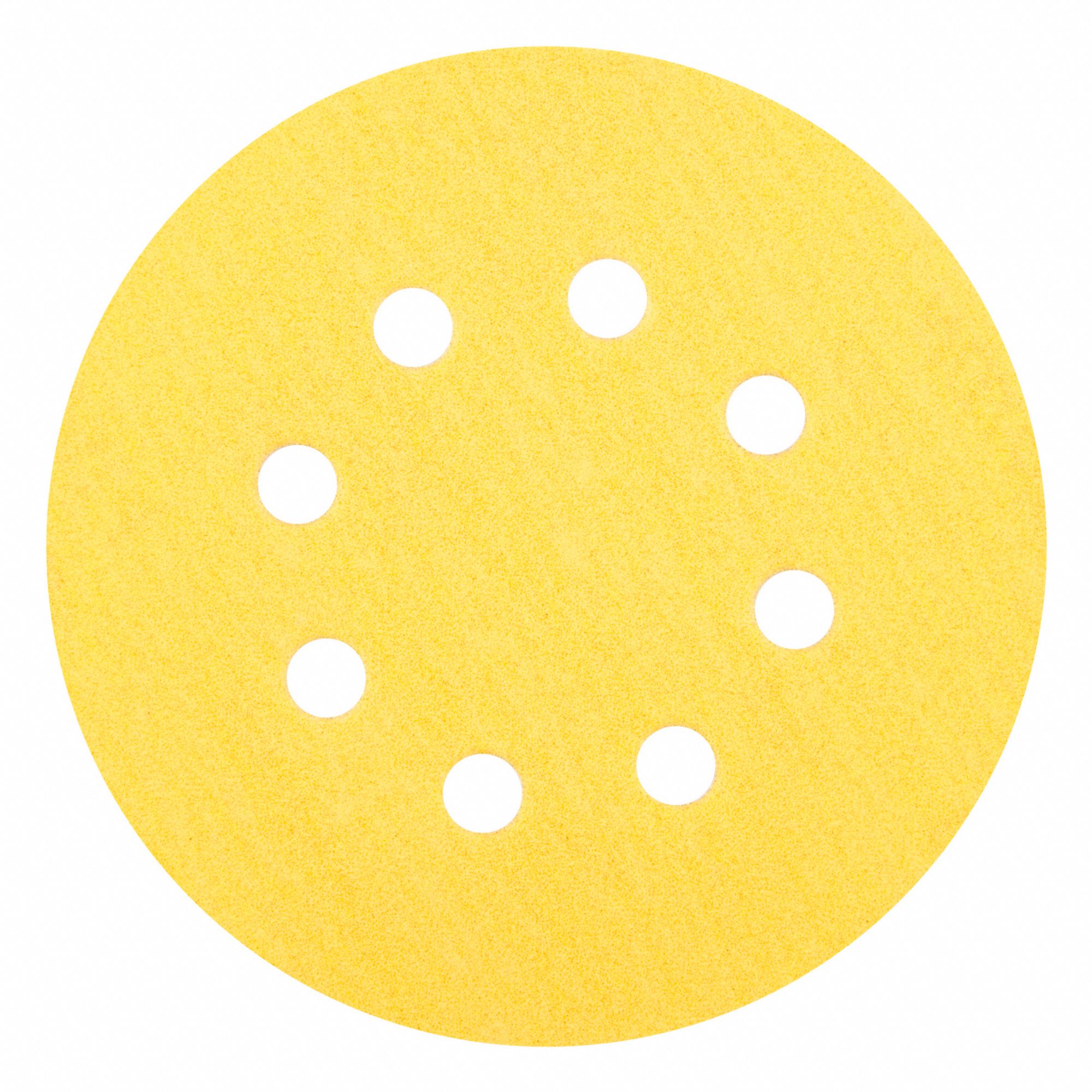 HOOK-AND-LOOP SANDING DISC, 5 IN DIAMETER, 8 HOLE, ALUMINUM OXIDE, P80 GRIT, C WEIGHT PAPER, A296
