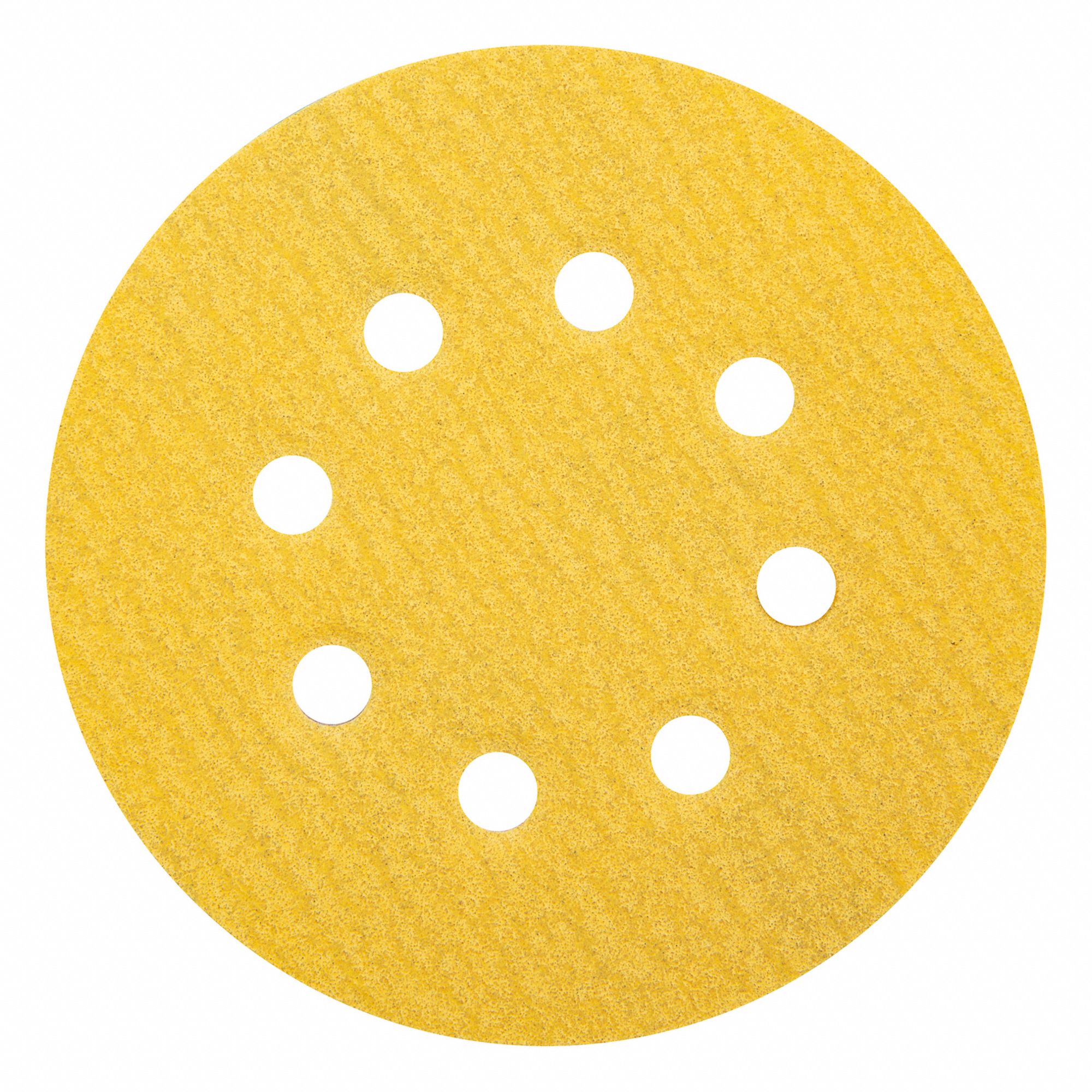 HOOK-AND-LOOP SANDING DISC, 5 IN DIAMETER, 8 HOLE, ALUMINUM OXIDE, P120 GRIT, C WEIGHT PAPER, A296