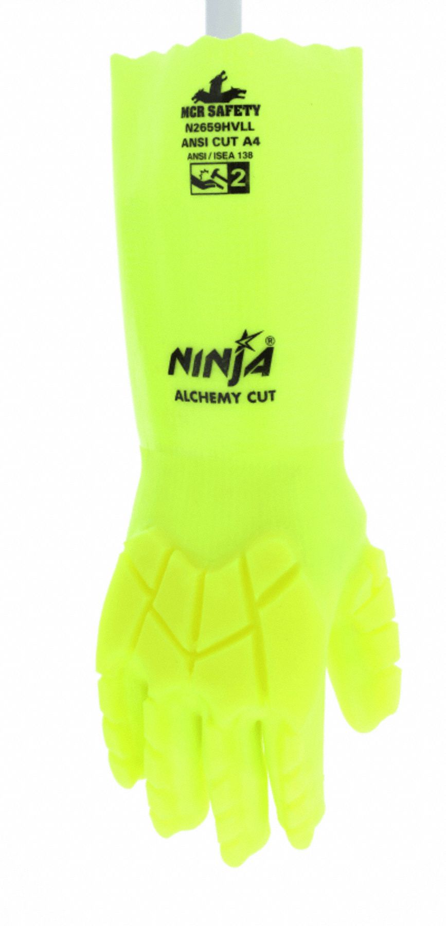 MCR SAFETY Chemical and Impact Resistant: ANSI/ISEA Cut Level A4, 14 in Glove Lg, Lime, Ninja 