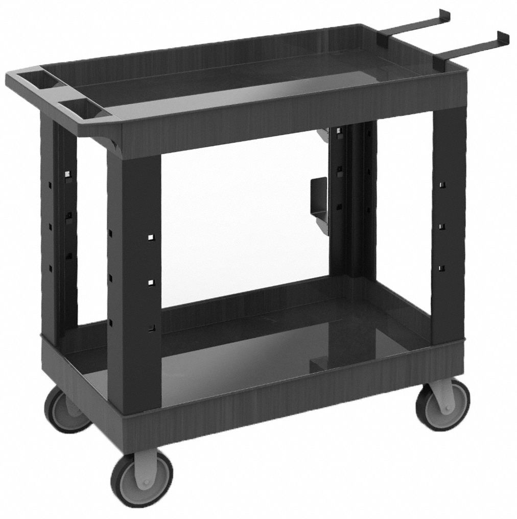 Tuffy Utility Cart,w/Shelves: 600 lb Load Capacity, 32 in x 18 in, Black, 2 Shelves, Ergonomic