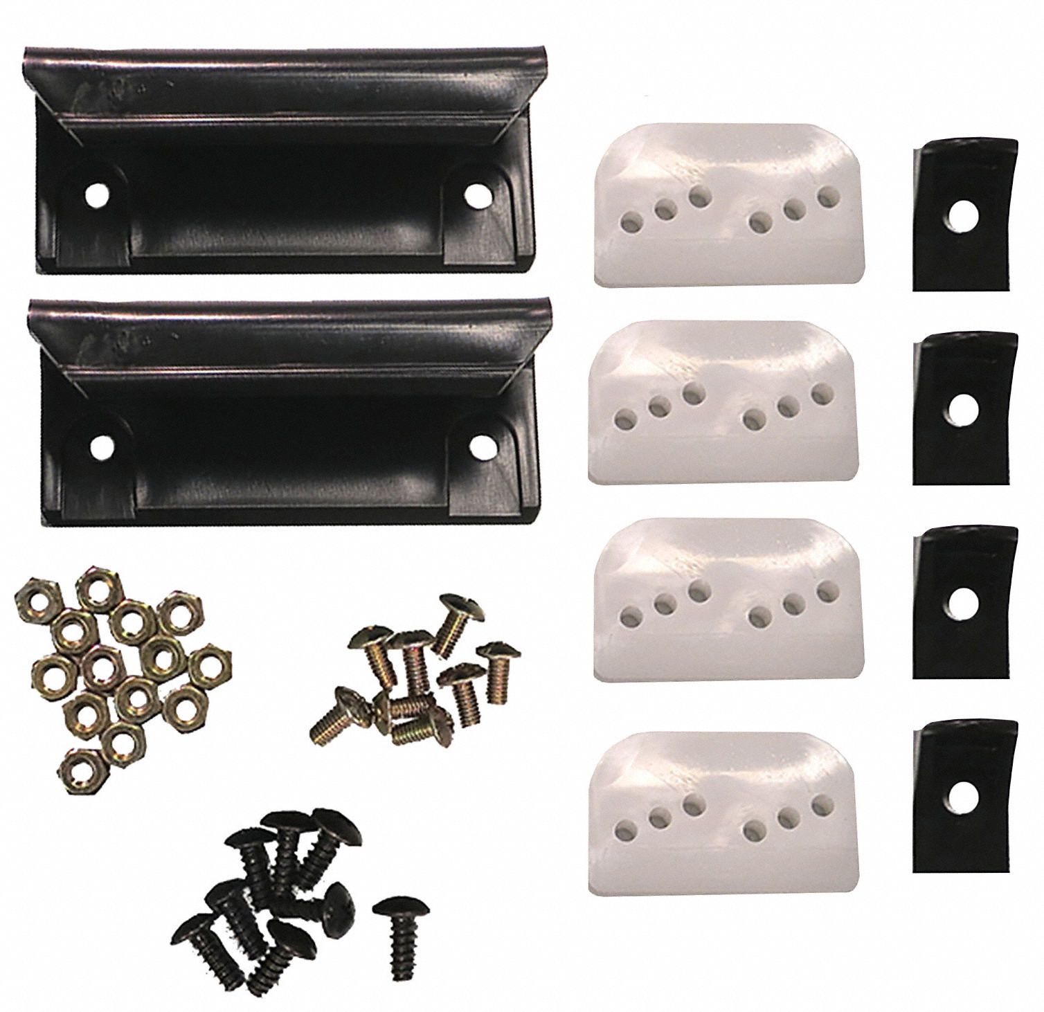 Door Kit: 1 1/2 in x 3 3/4 in x 1 1/4 in, Not Adj, Black, Shed Door Maint, Plastic