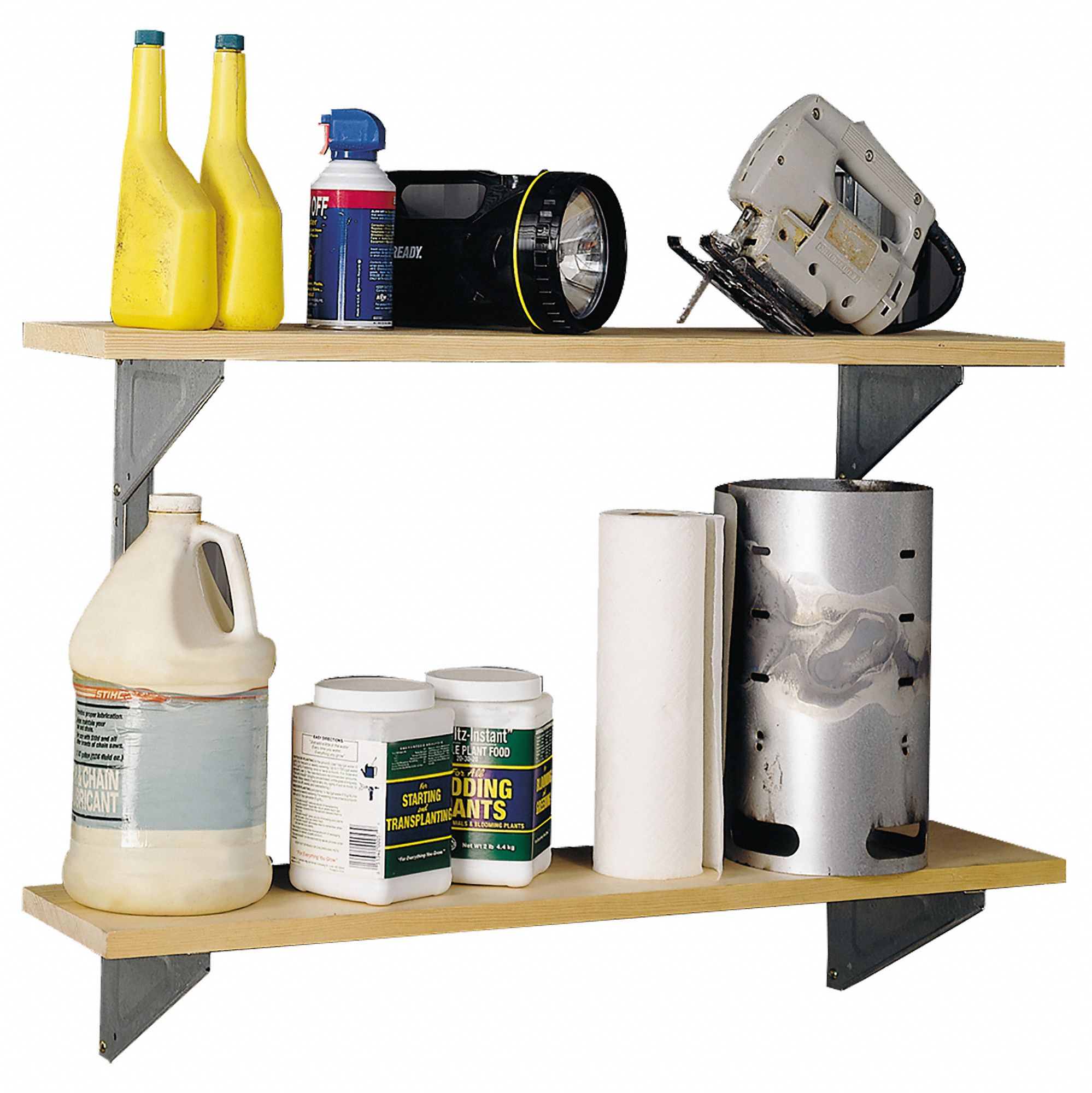 Shelving Kit: 1 in x 8 3/8 in x 35 3/4 in, Gray, Steel, 2 Shelves