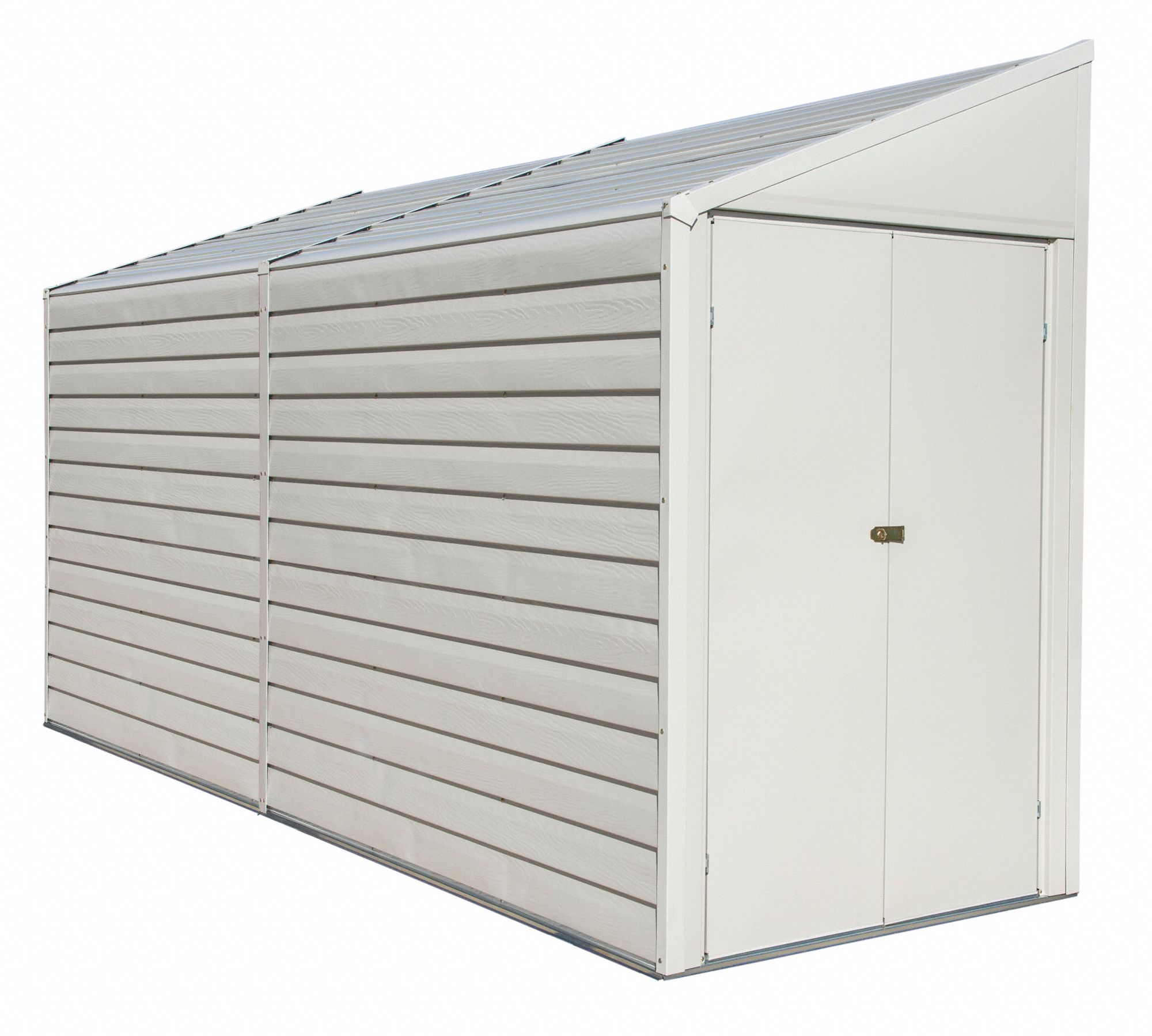 Storage Shed: 49 in W x 116 in D x 82 in H, 227 cu ft, Beige, 47 3/4 in L x 114 in D x 81 1/4 in H