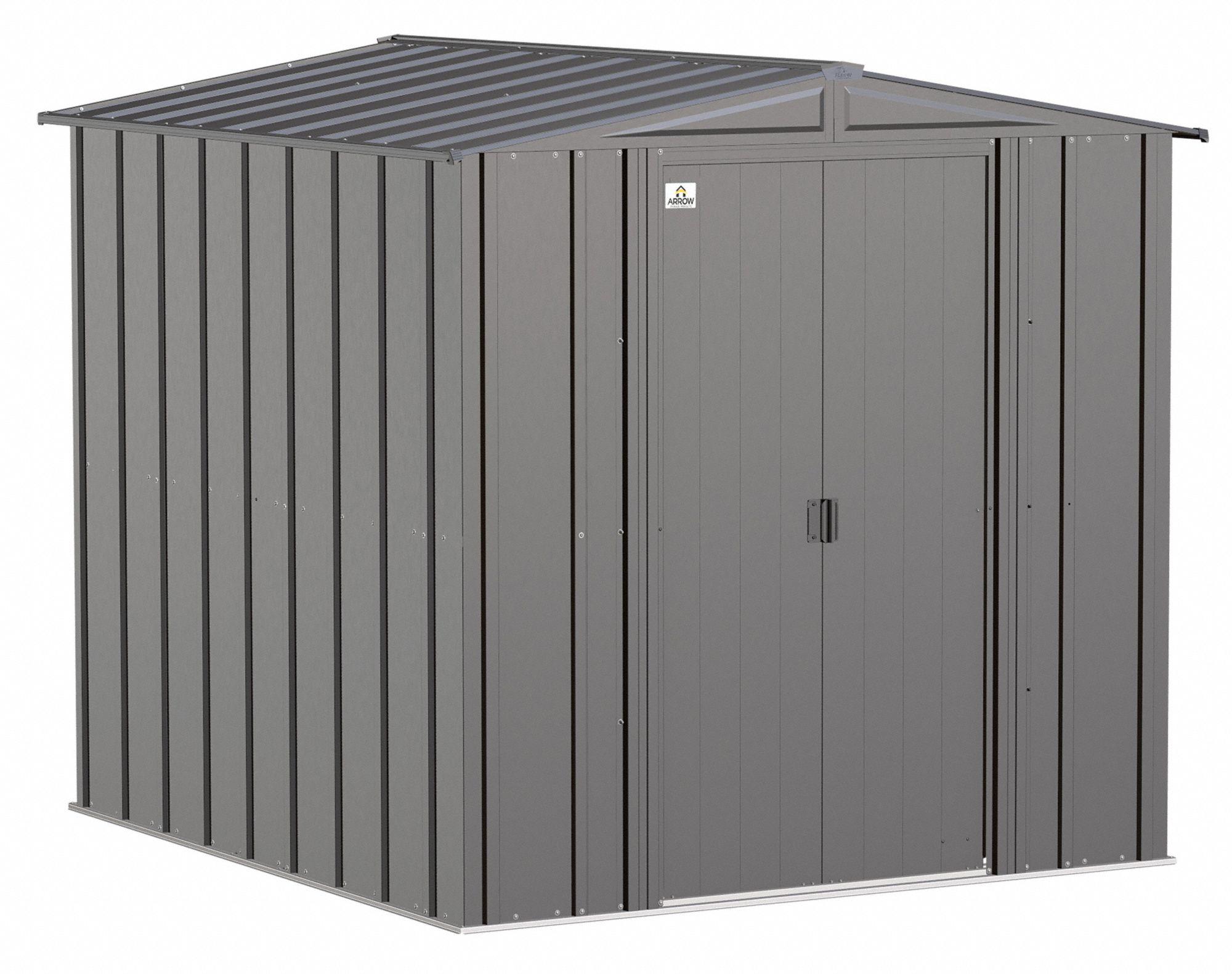 Storage Shed: 76 in W x 84 in D x 73 in H, 221 cu ft, Gray, 71 1/4 in L x 78 1/4 in D x 71 5/8 in H