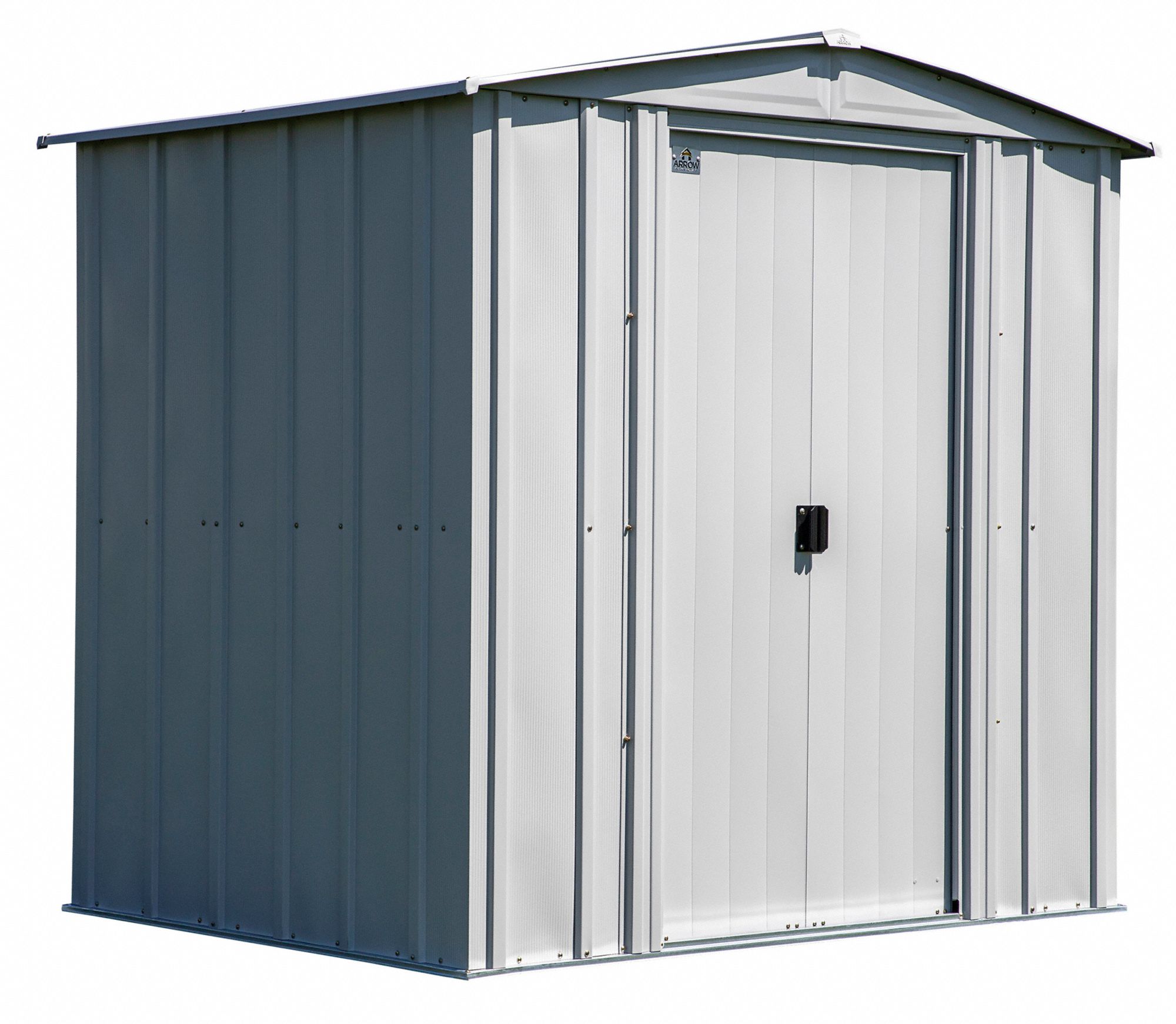 Storage Shed: 76 in W x 60 in D x 73 in H, 153 cu ft, Gray, 71 1/4 in L x 54 1/4 in D x 71 5/8 in H