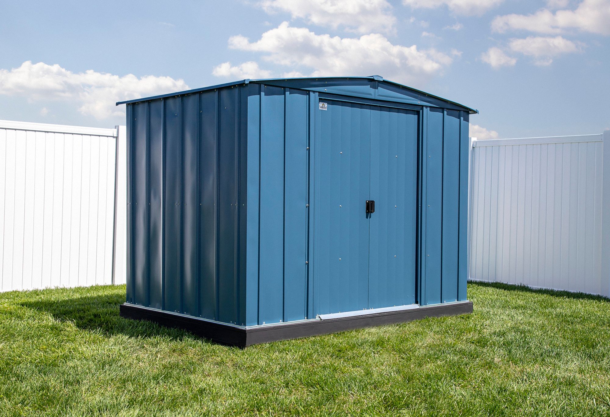Storage Shed: 100 in W x 71 in D x 73 in H, 248 cu ft, Blue, 94 3/4 in L x 66 in D x 71 5/8 in H