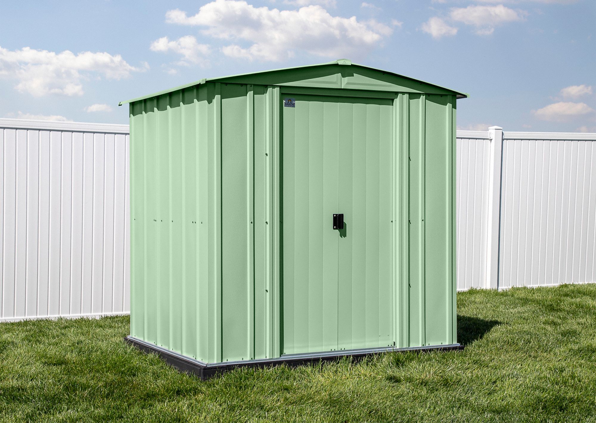 Storage Shed: 76 in W x 60 in D x 73 in H, 153 cu ft, Green, 71 1/4 in L x 54 1/4 in D x 71 5/8 in H