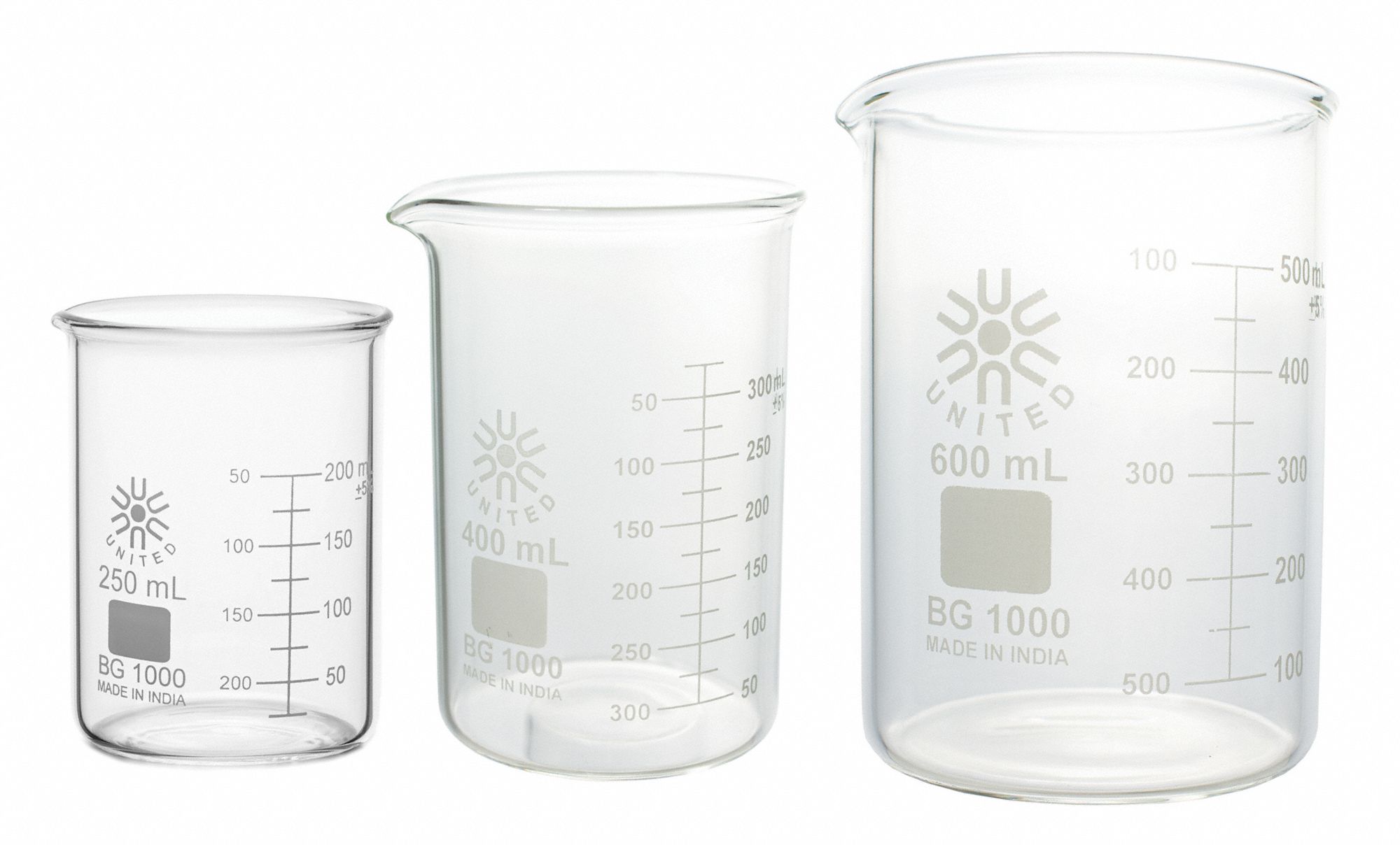 Glass Beaker Set: Borosilicate Glass, 25 mL_50 mL Graduation Subdivisions