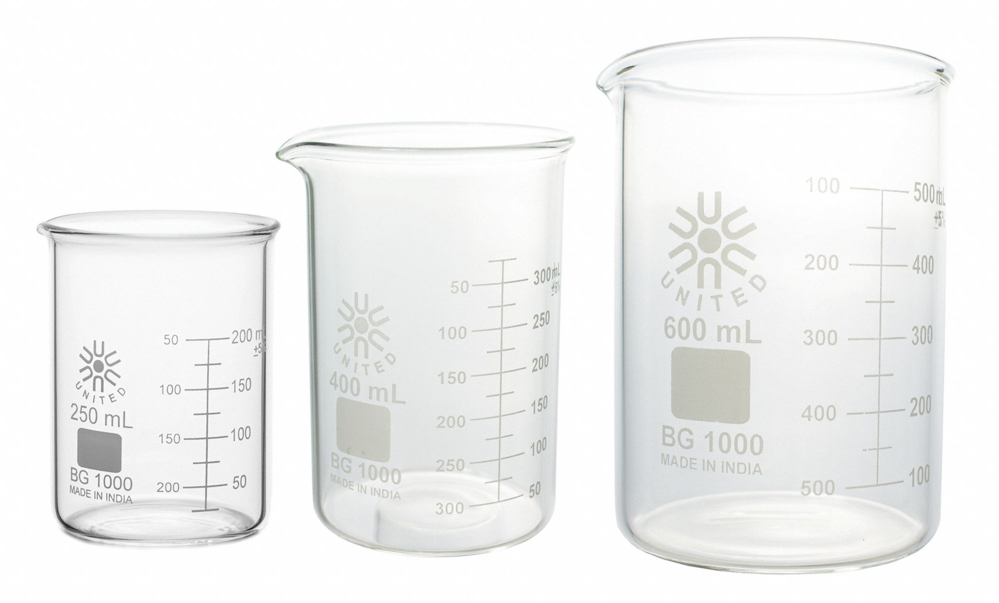 United Scientific Glass Beaker Set Borosilicate Glass 50 Ml 25 Ml Graduation Subdivisions 7wt8 Bgset3 Grainger