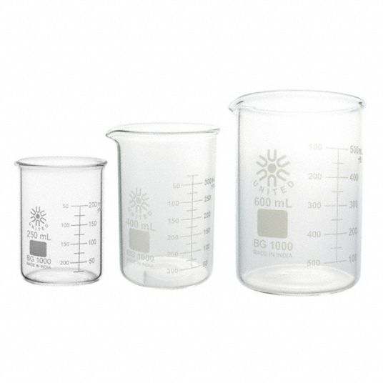 United Scientific Borosilicate Glass 25 Ml 50 Ml Graduation Subdivisions Glass Beaker Set 7wt8 Bgset3 Grainger