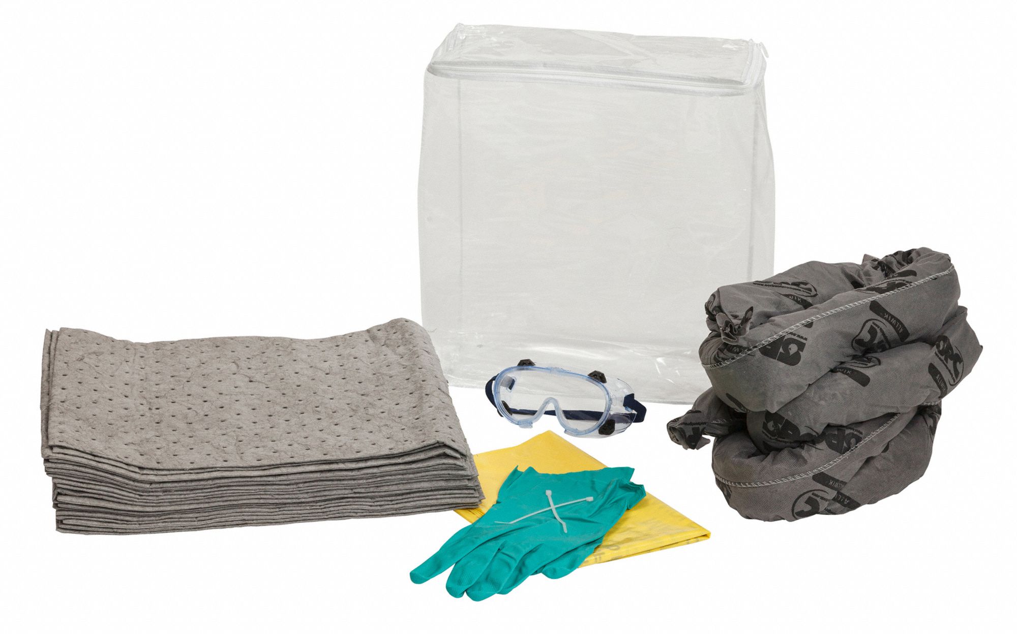 Spill Kit: 9 gal Volume Absorbed Per Kit, Bag, (1) Carrying Bag, Clear, Bag