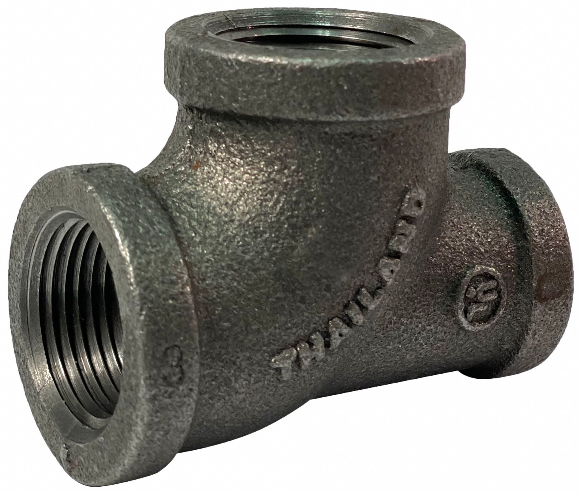 Reducing Tee: Malleable Iron, 1 1/4 in x 1 in x 1 1/4 in Fitting Pipe Size, Class 150, 3 3/8 in Lg