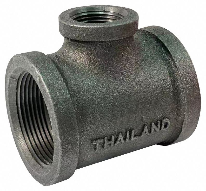 Reducing Tee: Malleable Iron, 3 in x 3 in x 1 in Fitting Pipe Size, Class 150, 4 in Lg