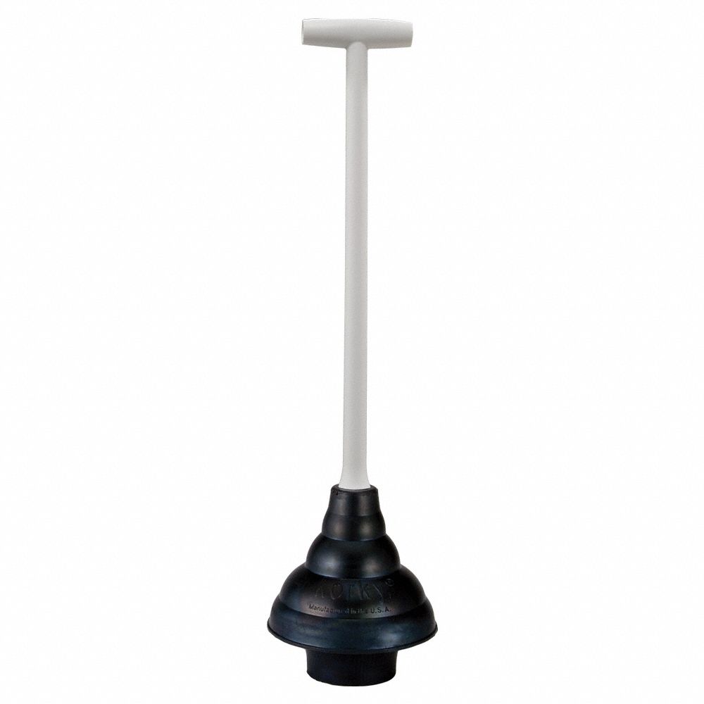Plunger: Rubber Plunger, 6 in Cup Dia., 16 in Handle Lg, Plastic Handle