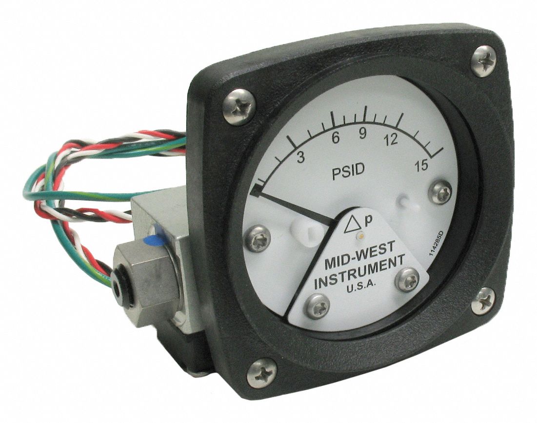 Differential Pressure Gauge & Switch: Back, 1/4 in NPT Female, 120, 2 1/2 in Dial