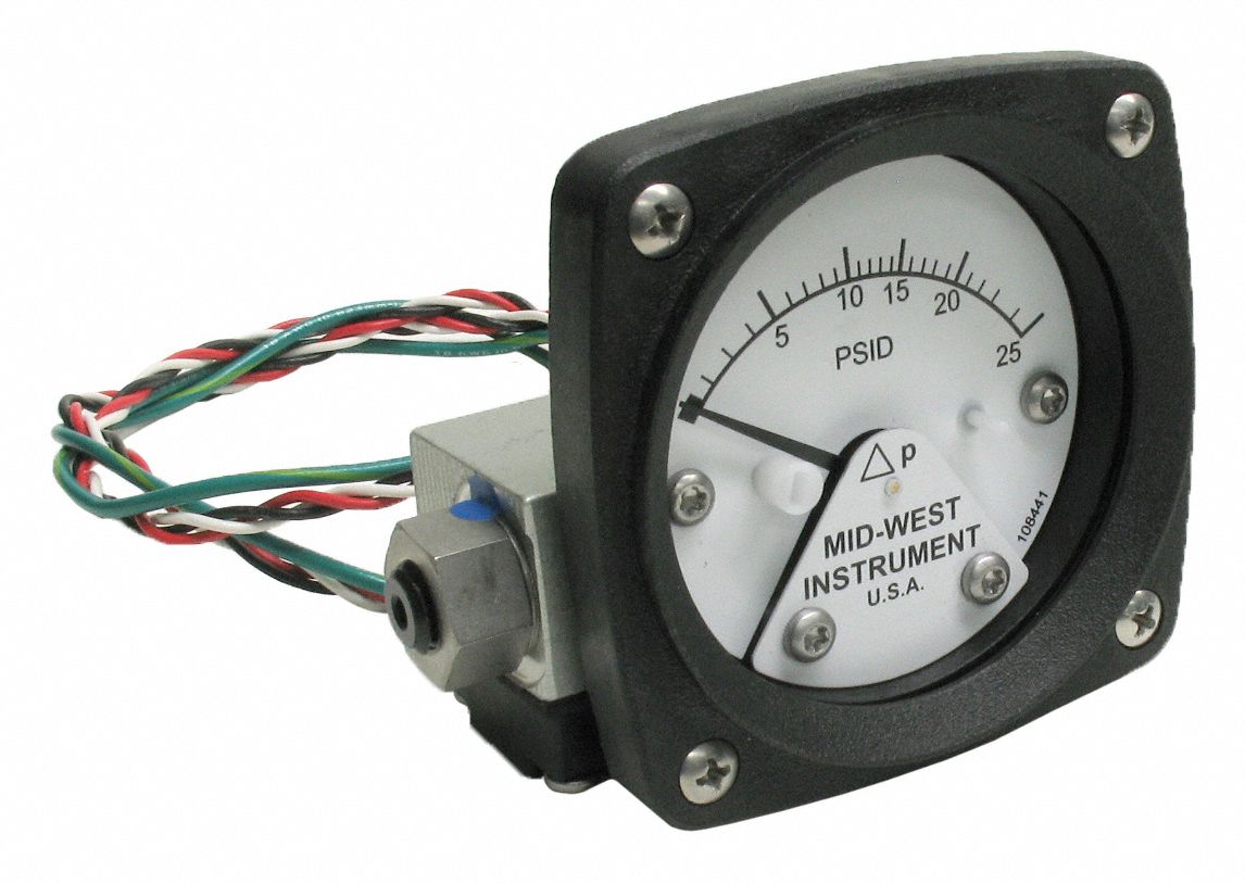 Differential Pressure Gauge & Switch: Back, 1/4 in NPT Female, 120, 2 1/2 in Dial