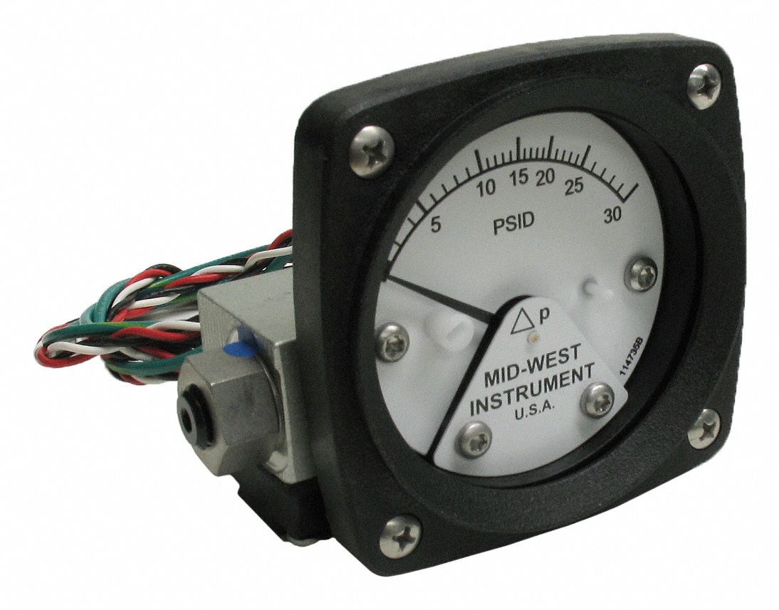 Differential Pressure Gauge & Switch: Back, 1/4 in NPT Female, 120, 2 1/2 in Dial