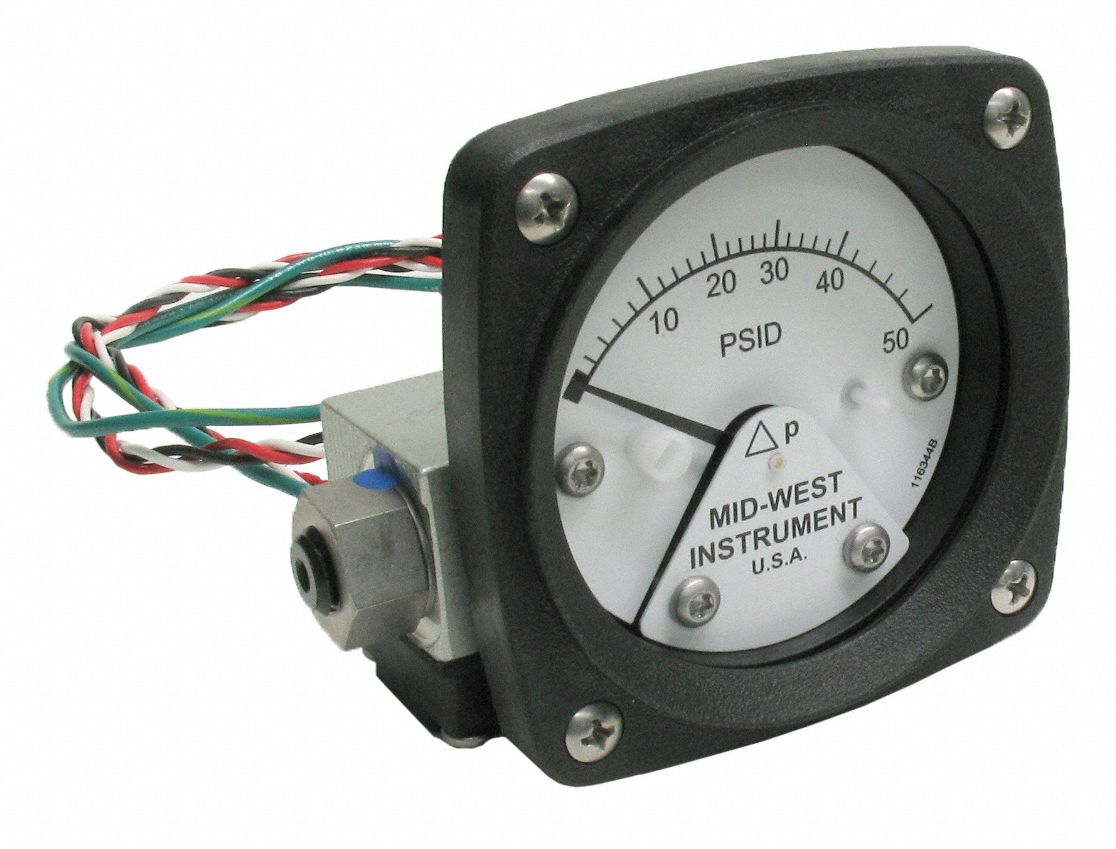 Differential Pressure Gauge & Switch: Back, 1/4 in NPT Female, 120, 2 1/2 in Dial