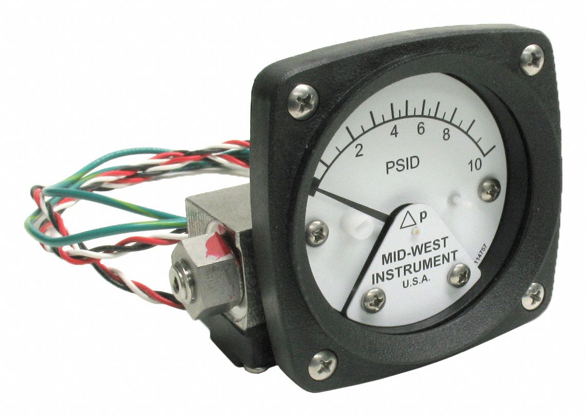 MIDWEST INSTRUMENT, 0 to 110 psid, Back, Differential Pressure Gauge