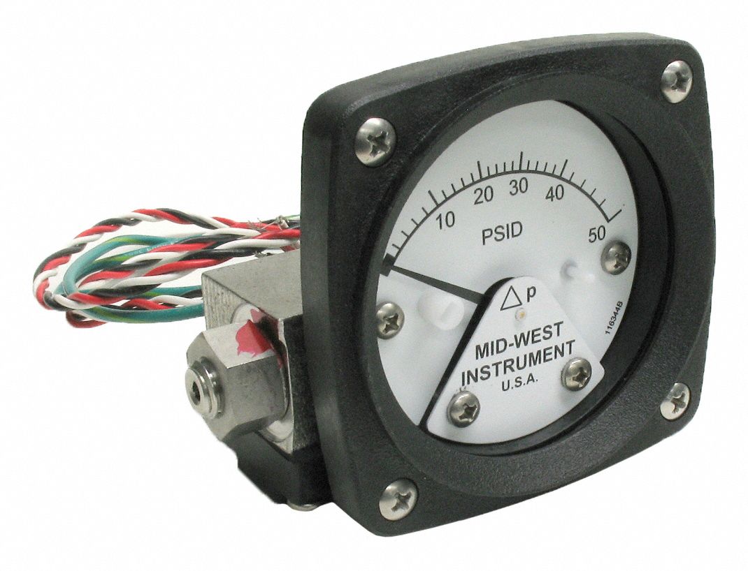 MIDWEST INSTRUMENT, 0 to 110 psid, Back, Differential Pressure Gauge