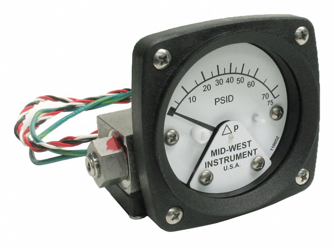 Differential Pressure Gauge & Switch: Back, 1/4 in NPT Female, 120, 2 1/2 in Dial
