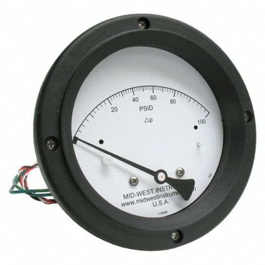 MIDWEST INSTRUMENT Differential Pressure Gauge & Switch 0 to 110 psid