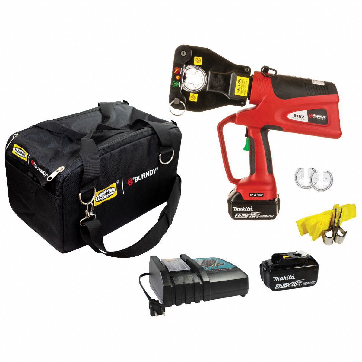 Cordless Crimping Tool Kit: 18 V, Dieless Head, 1, 000 kcmil Max Copper, Latching Head, Burndy