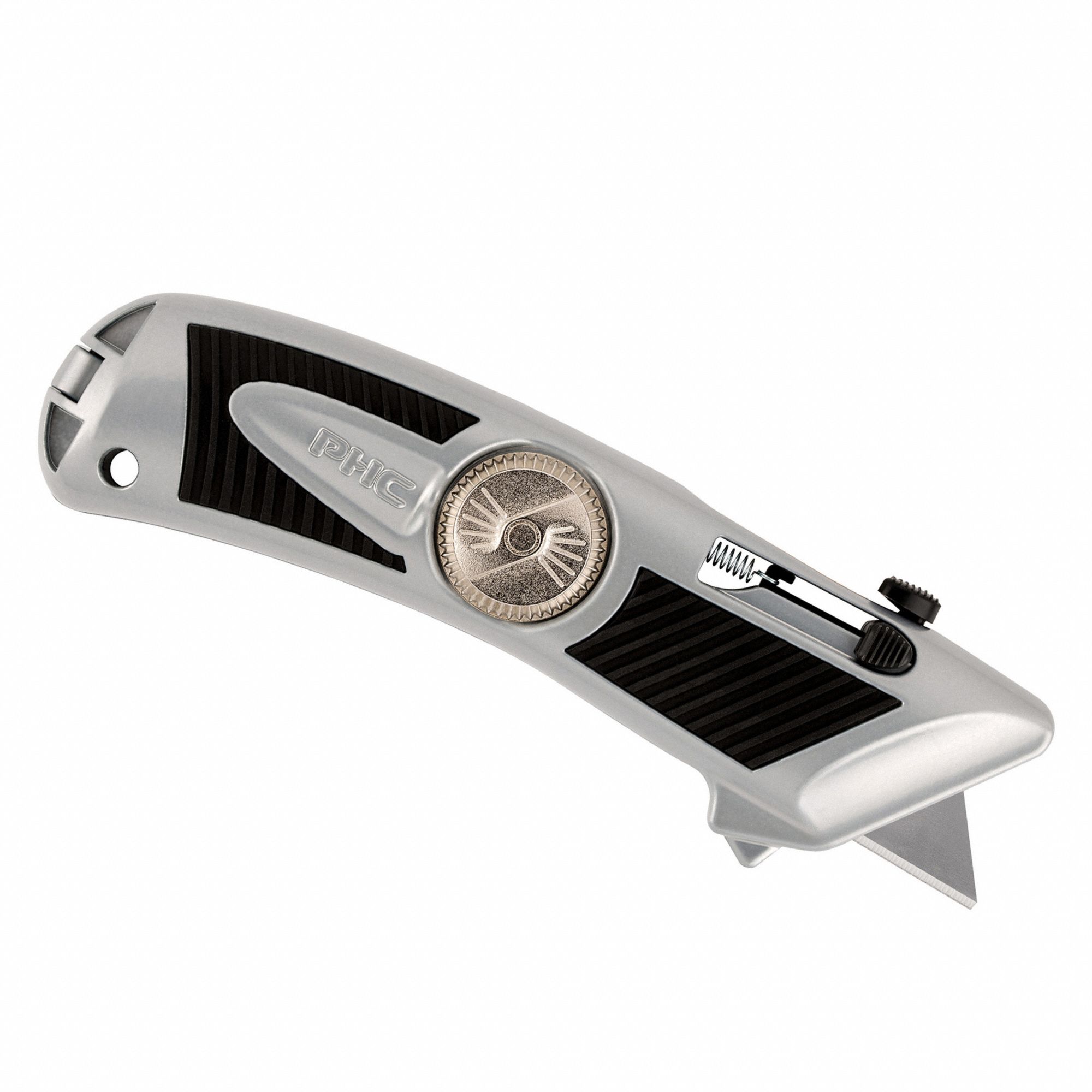 Safety Knife: 6 in Overall Lg, Rubberized, 1 3/4 in Overall Wd, Aluminum