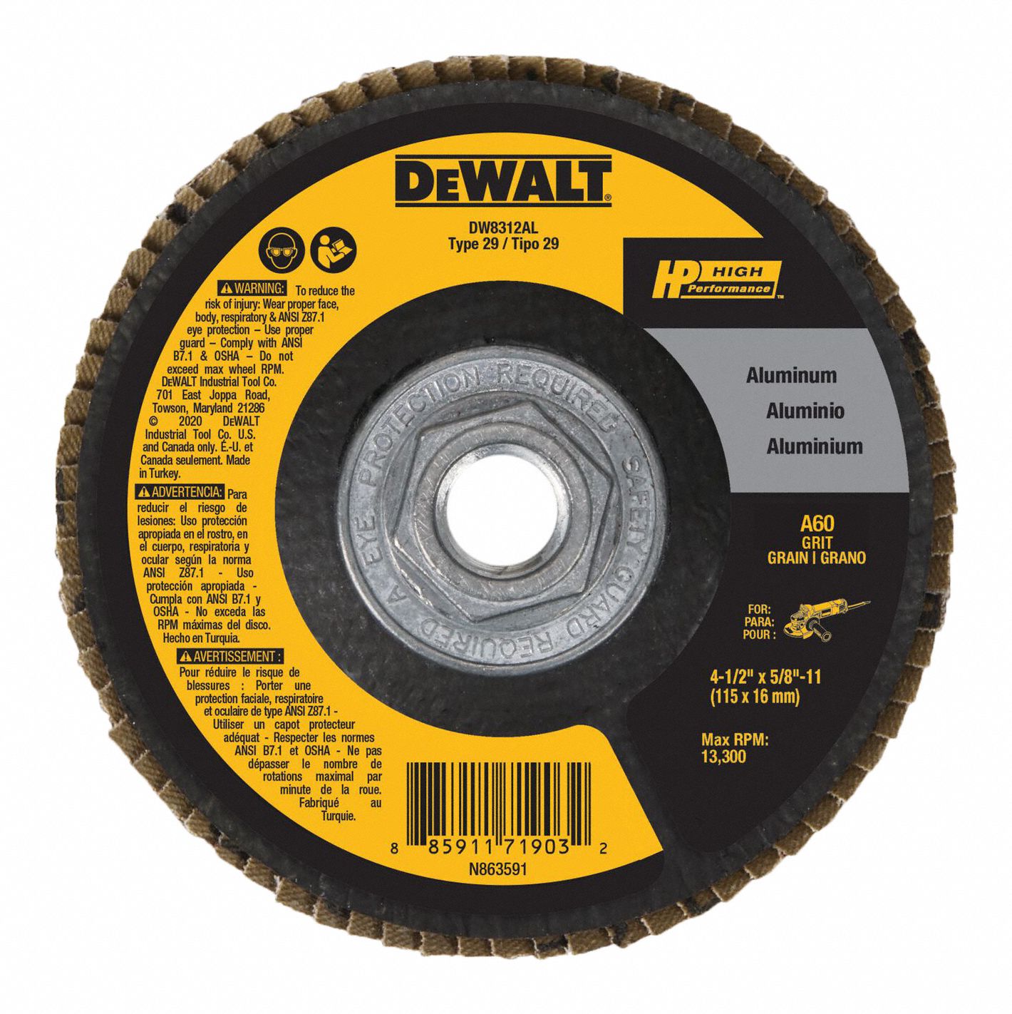 DEWALT Flap Discs 11 in Mounting Hole Size, 60 Abrasive Grit, Coarse, Aluminum Oxide