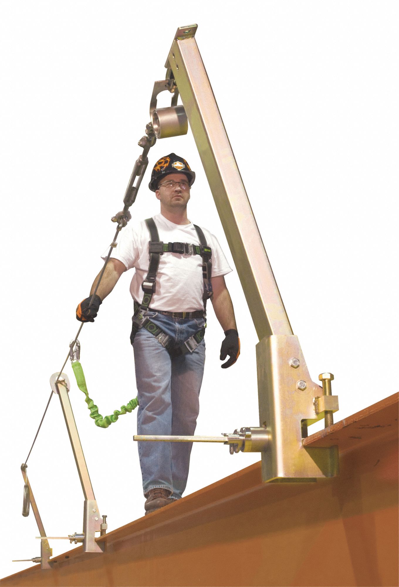 HORIZONTAL LIFELINE SYSTEM, 30 FT, FOR 2 WORKERS, REUSABLE, STEEL, BOLT-ON, STEEL