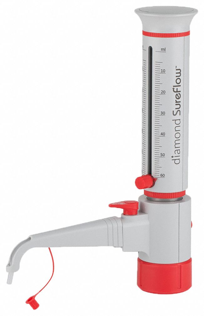 Bottle Top Dispenser: 60 mL Capacity - mL, 1 mL Graduation Increments - mL, Bottles