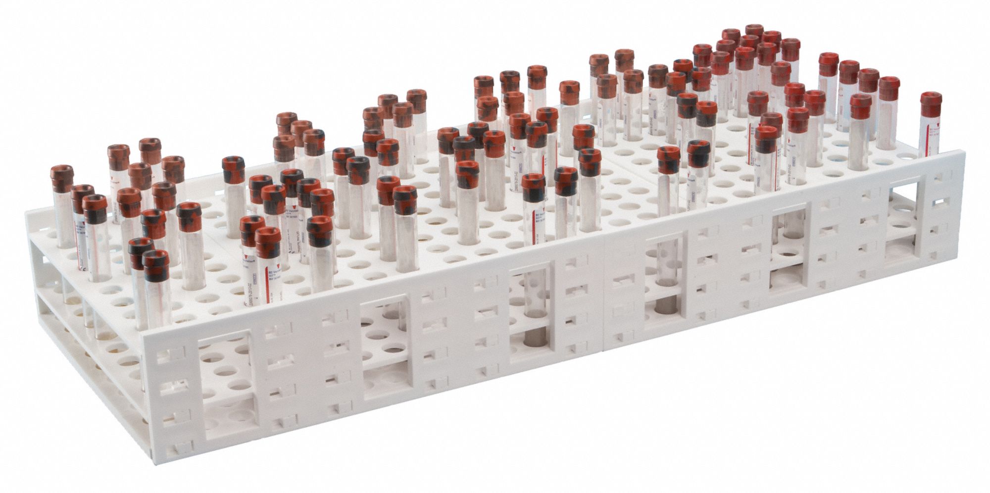 Tube Rack: 10 1/2 in Overall Wd, 3 1/2 in Overall Ht, 26 1/2 in Overall Lg, Polypropylene, White