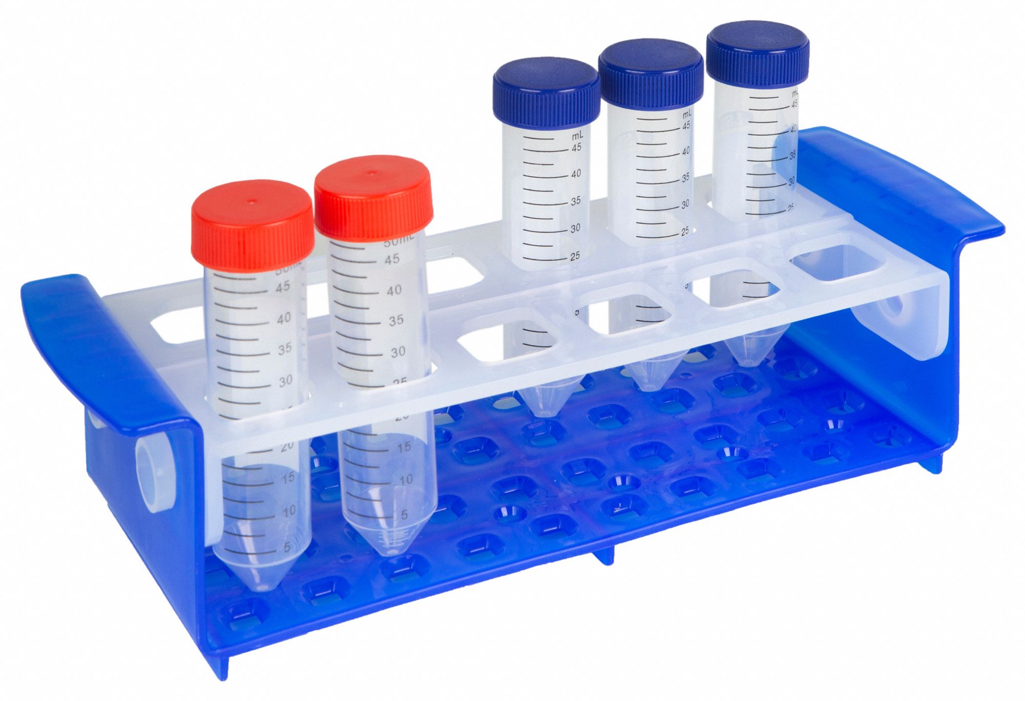 Tube Rack: 4 1/4 in Overall Wd, 3 in Overall Ht, 12 1/4 in Overall Lg, Polypropylene, Blue/Natural