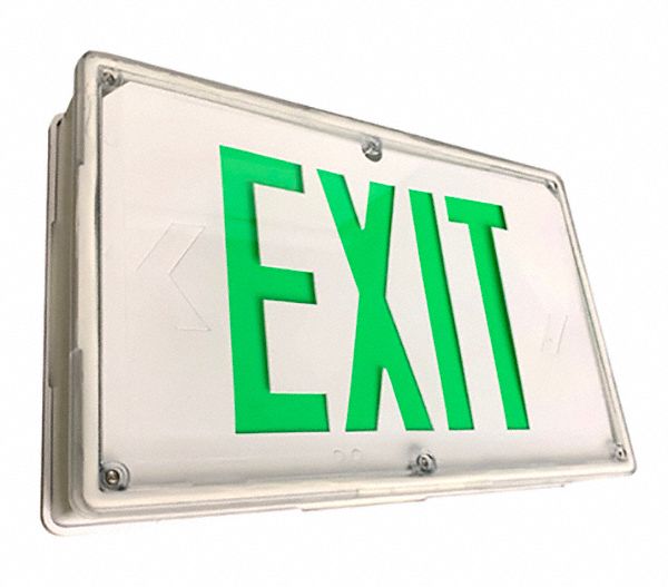 Wet location/vandal resistant LED exit sign: With Battery Backup, Red, 2 Faces, Aluminum/Plastic