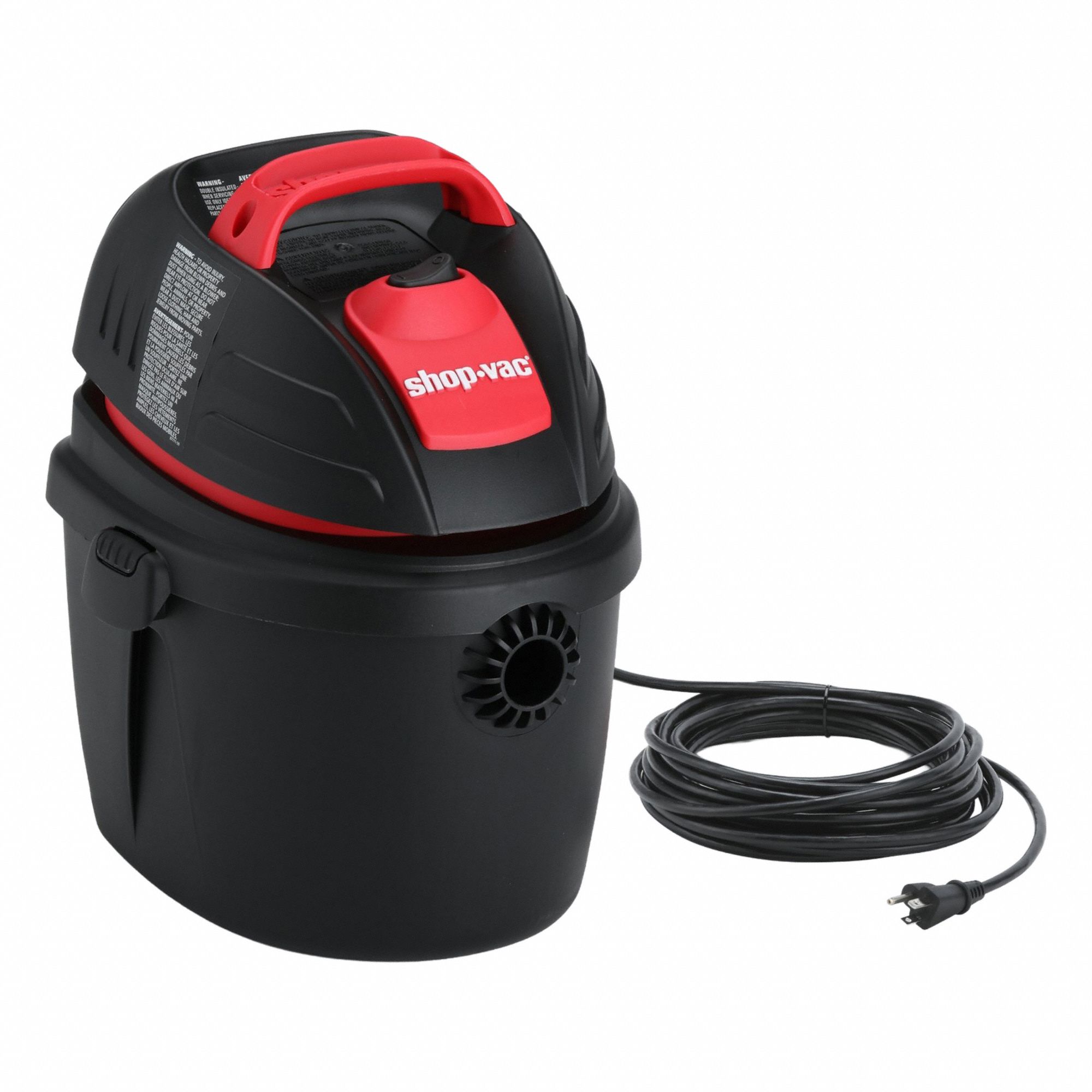 Shop Vacuum: 3 gal Tank Size, Plastic, 1 in Vacuum Hose Dia, 4 ft Hose Lg, 60 cfm Air Flow