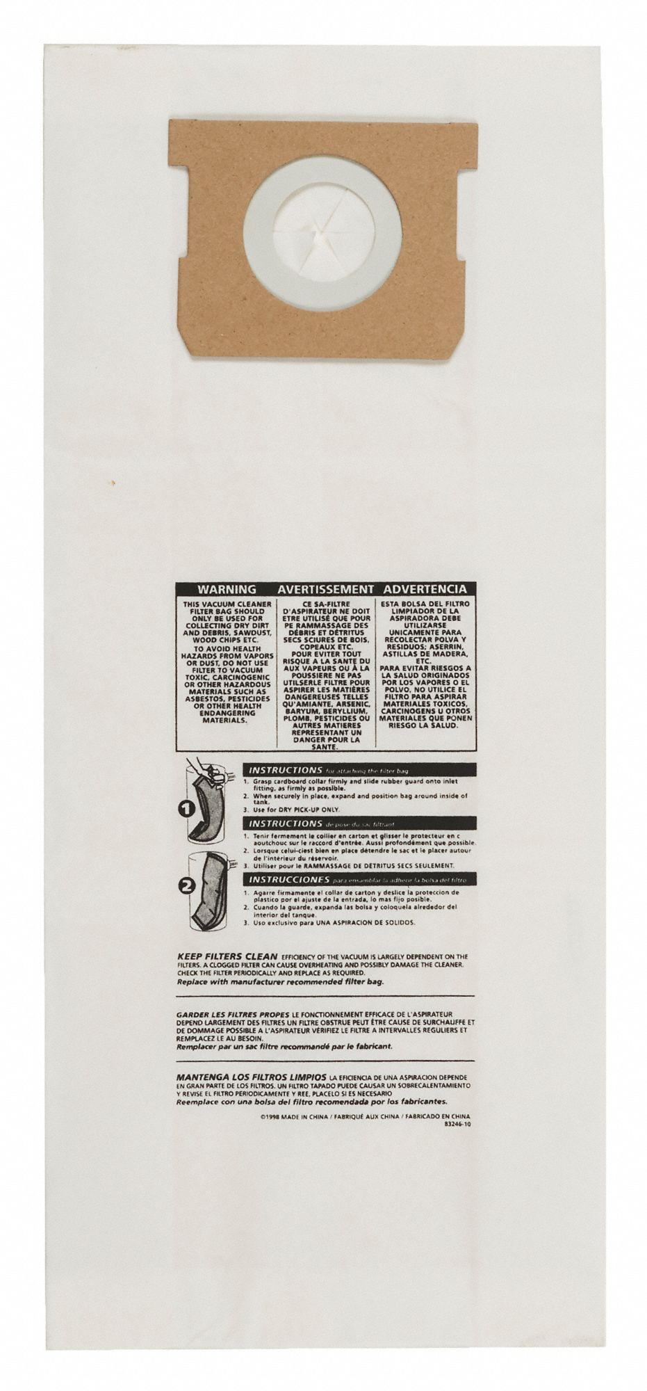 Vacuum Bag: Shop-Vac, Dry, Paper, 1-Ply, Std, 9193200