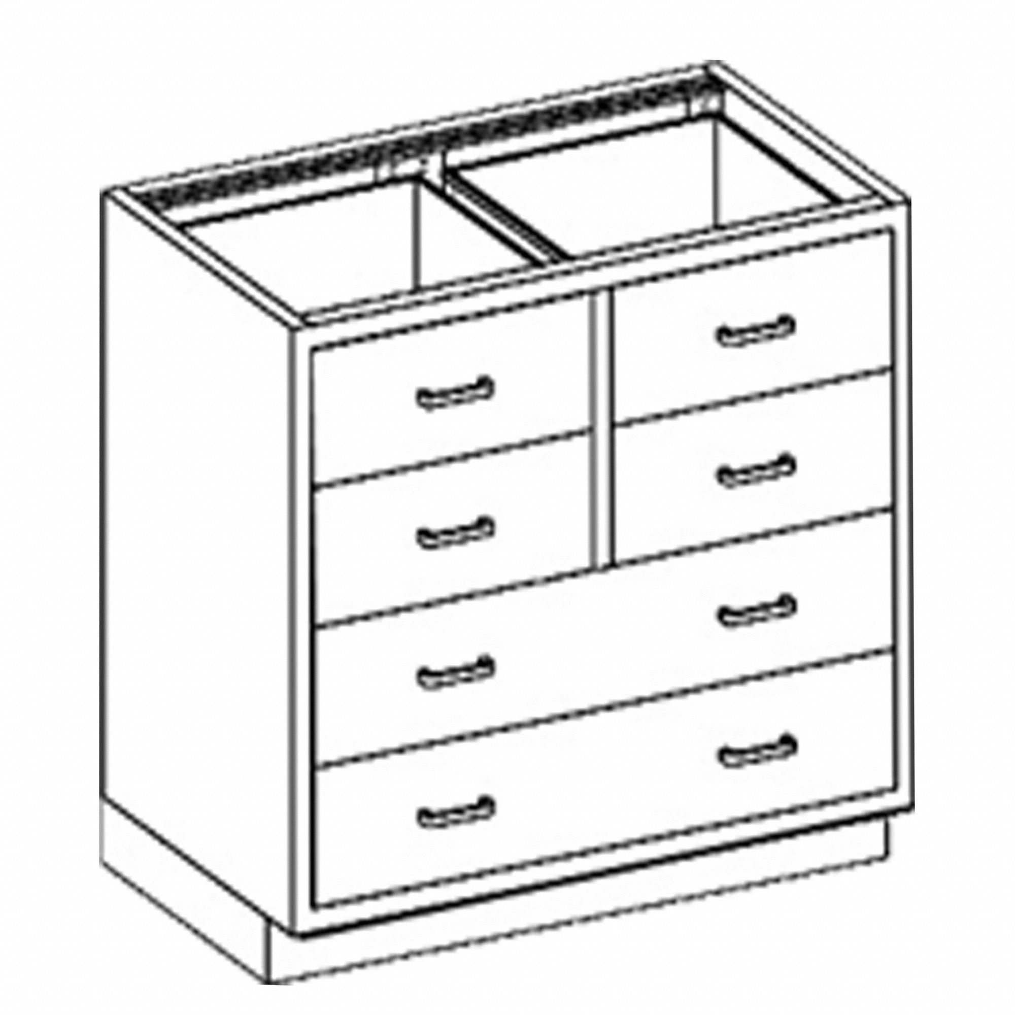 Base Cabinet: 35 1/4 in Overall Ht, 22 in Overall Dp, 35 in Overall Wd, Stainless Steel, 6 Drawers