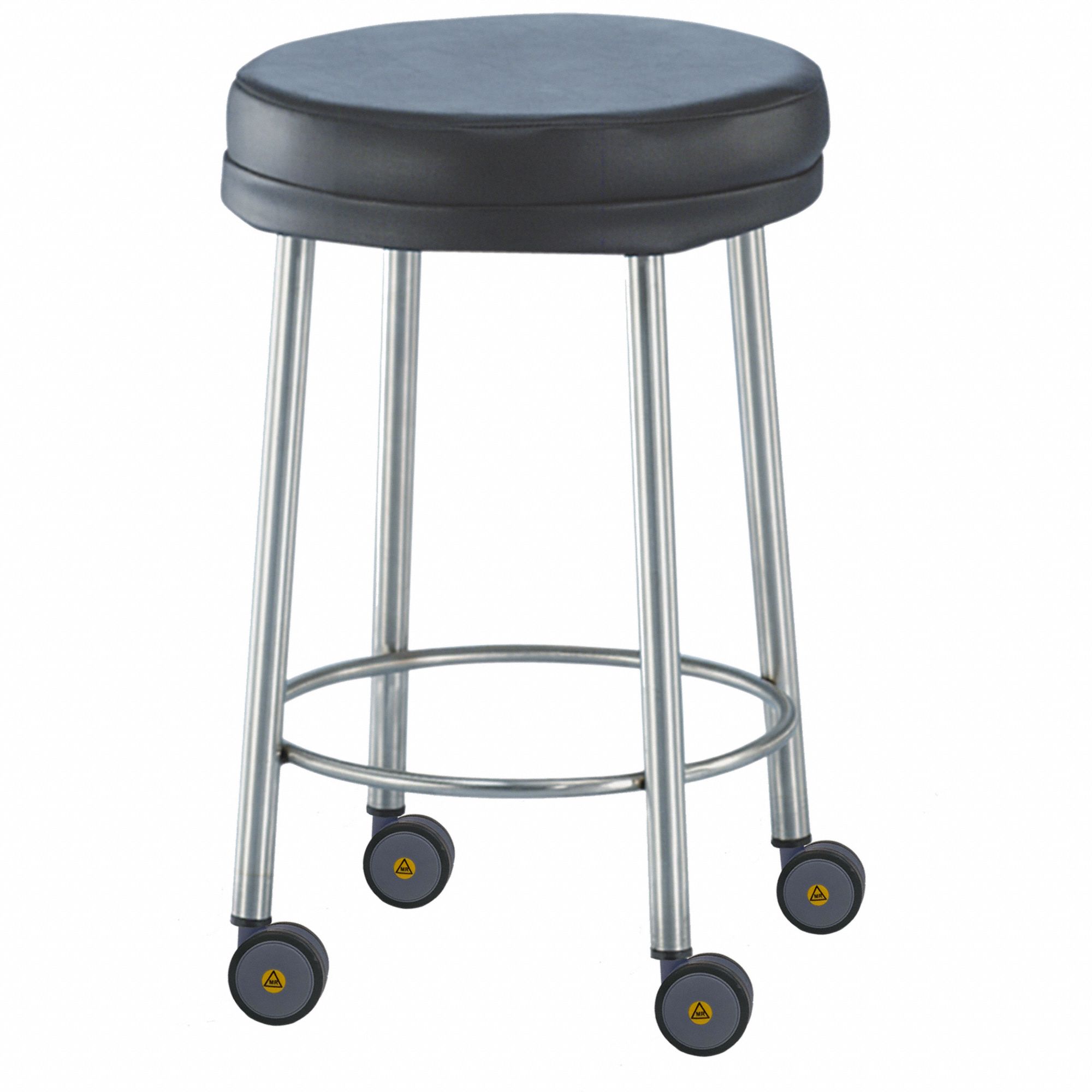 MR Stool: Vinyl, Ht Range 23 in to 23 in, 15 in Seat Wd, 15 in Seat Dp, 0 Glides, ESD-Safe, Black
