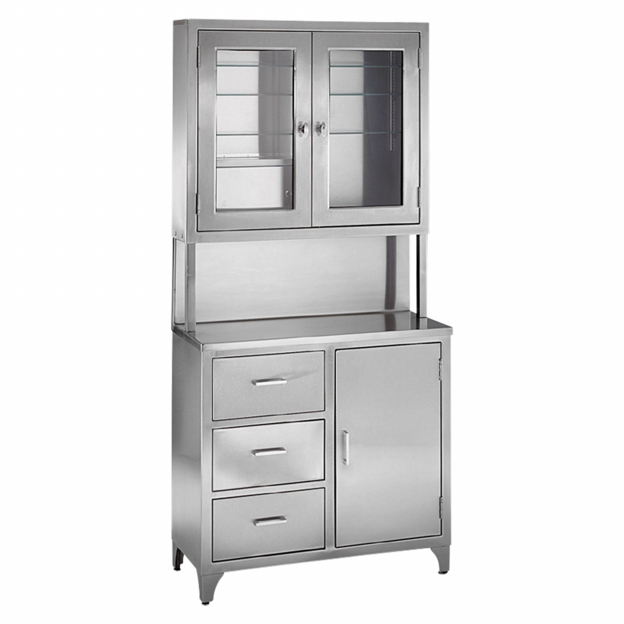Supply Cabinet: 6 3/8 ft Overall Ht, 16 in Overall Dp, 36 in Overall Wd, Glass/Stainless Steel