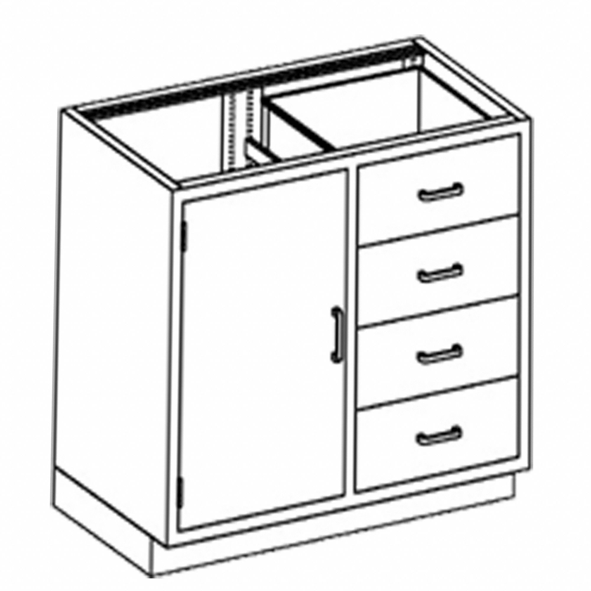 Base Cabinet: 35 1/4 in Overall Ht, 22 in Overall Dp, 35 in Overall Wd, Stainless Steel, 4 Drawers
