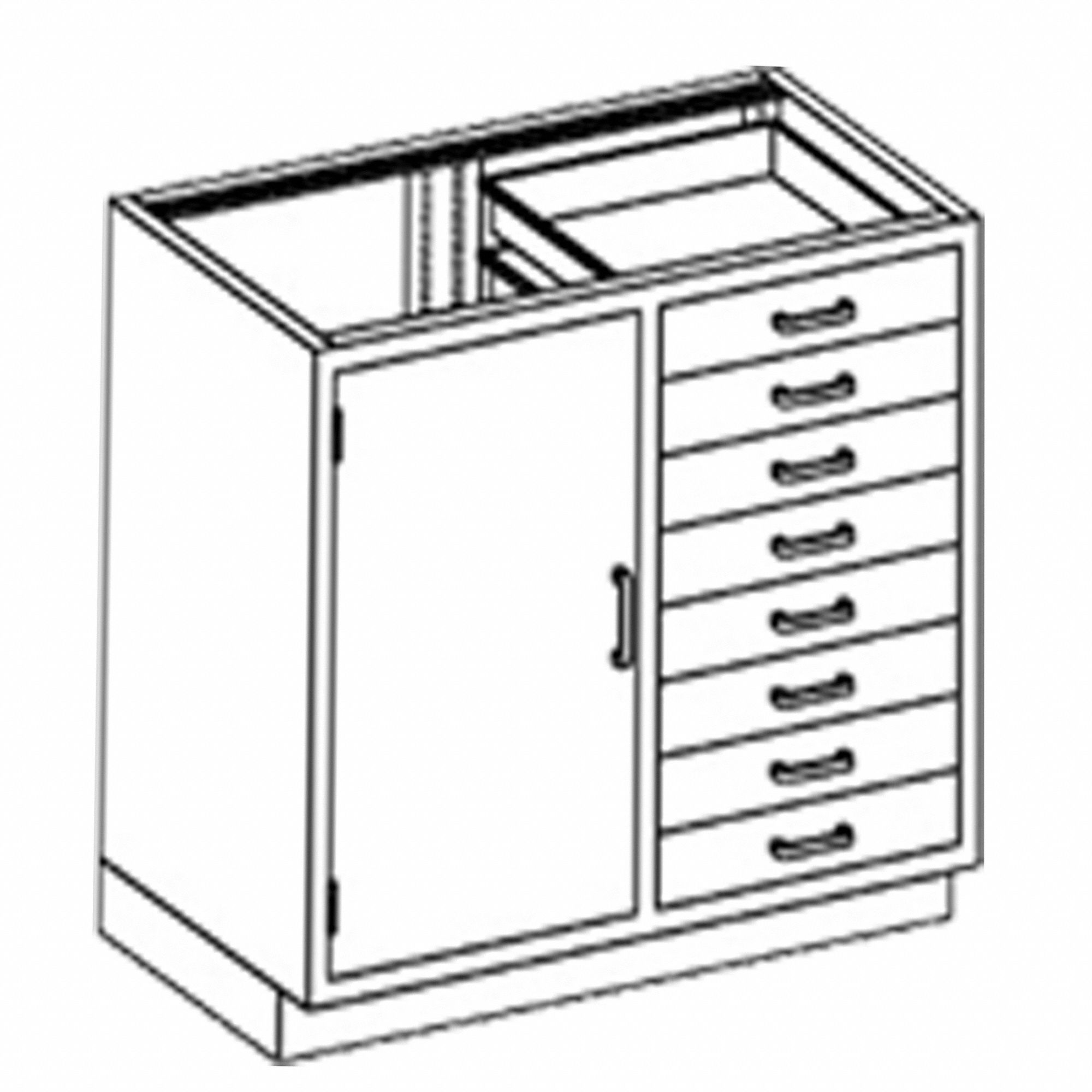 Base Cabinet: 35 1/4 in Overall Ht, 22 in Overall Dp, 35 in Overall Wd, Stainless Steel, 8 Drawers