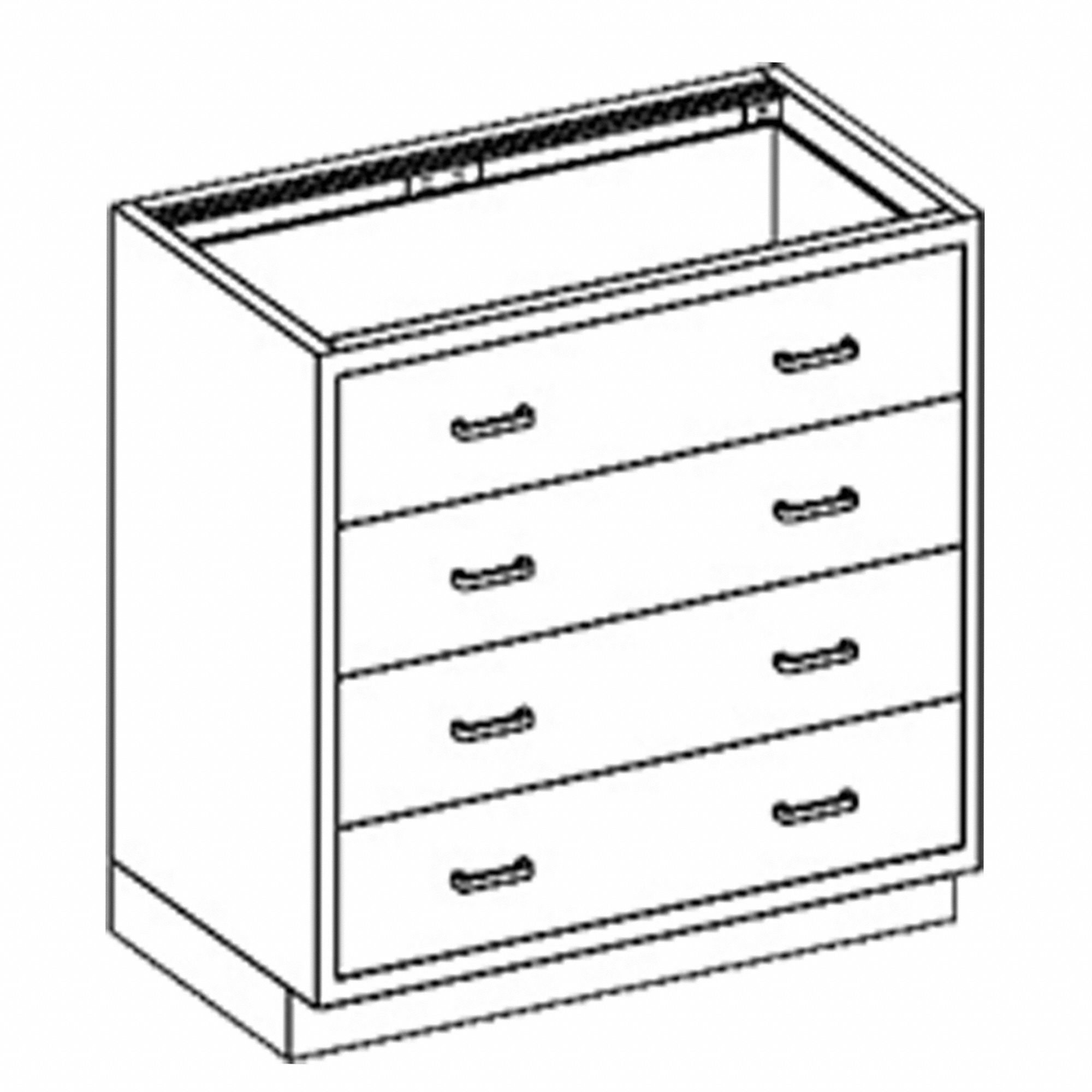 Base Cabinet: 35 1/4 in Overall Ht, 22 in Overall Dp, 35 in Overall Wd, Stainless Steel, 4 Drawers