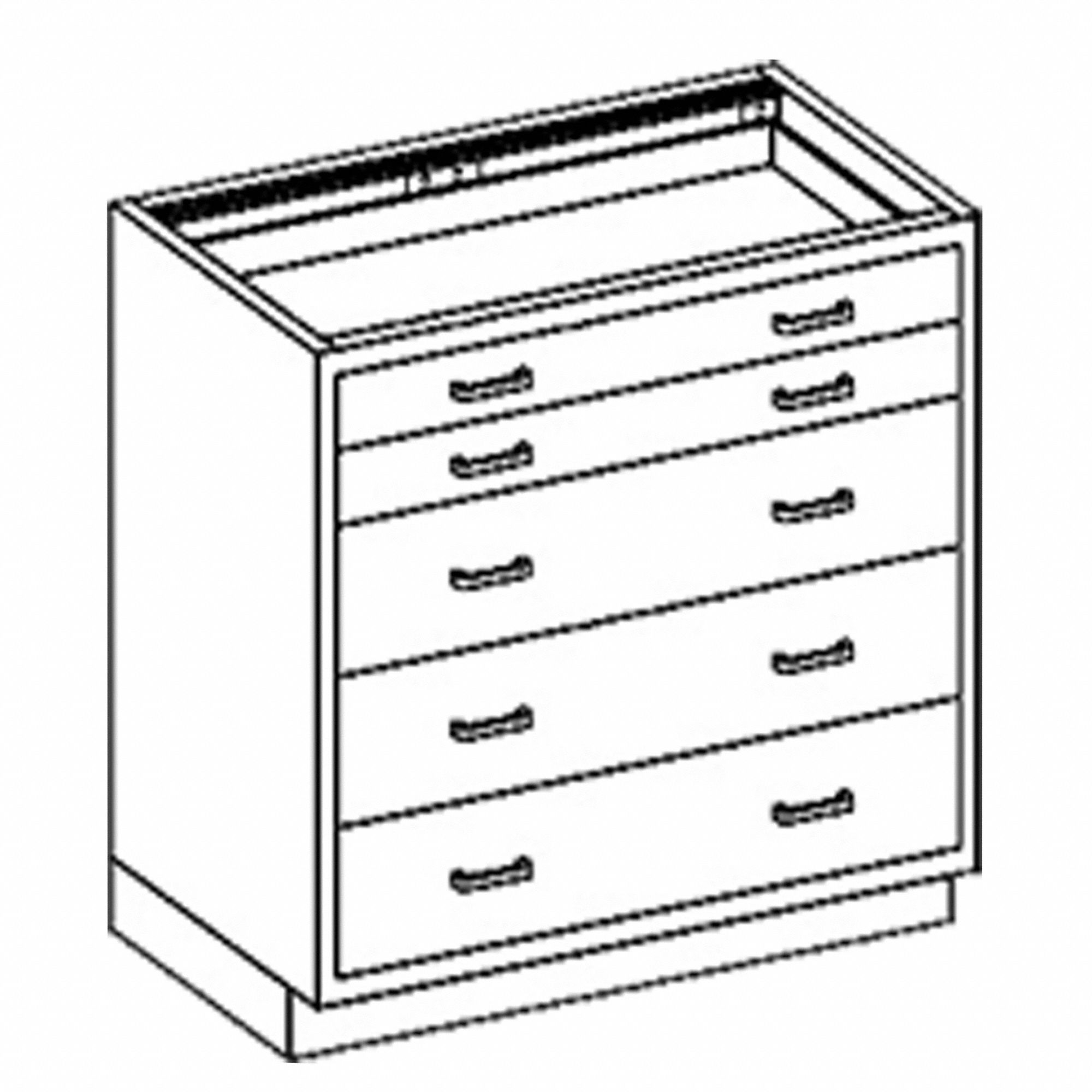 Base Cabinet: 35 1/4 in Overall Ht, 22 in Overall Dp, 35 in Overall Wd, Stainless Steel, 5 Drawers