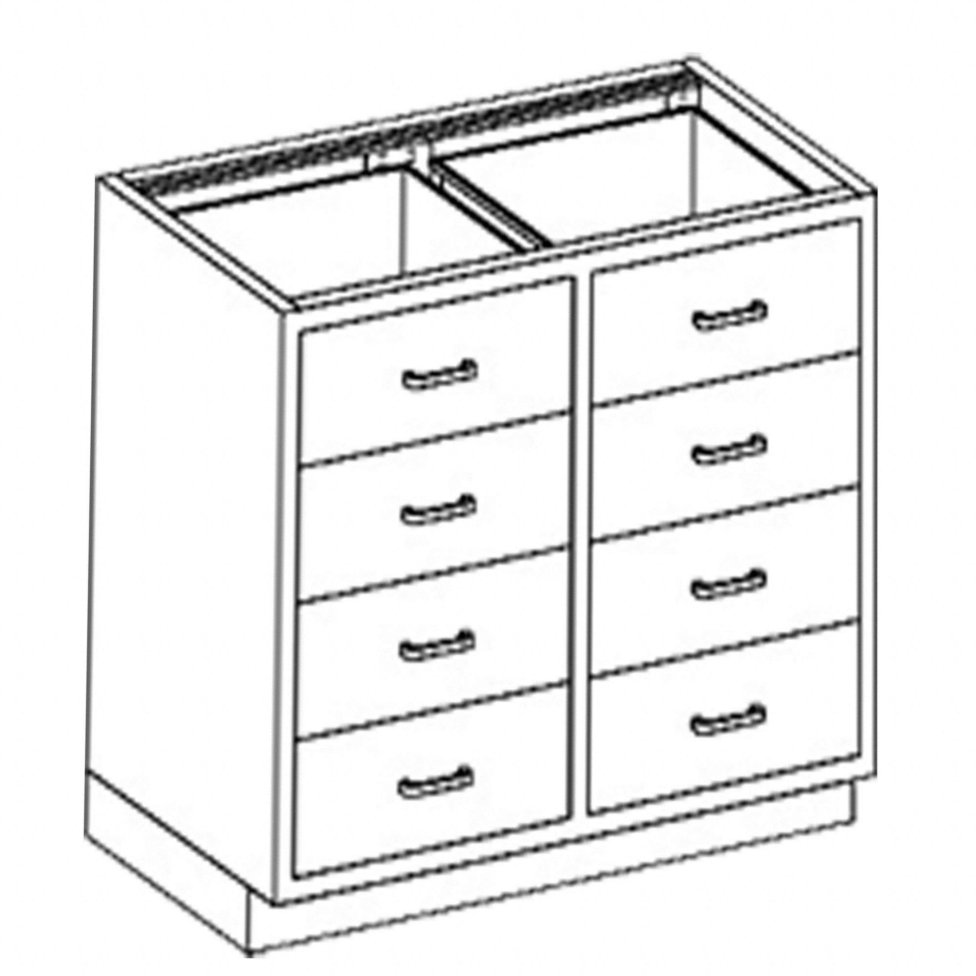 Base Cabinet: 35 1/4 in Overall Ht, 22 in Overall Dp, 35 in Overall Wd, Stainless Steel, 8 Drawers