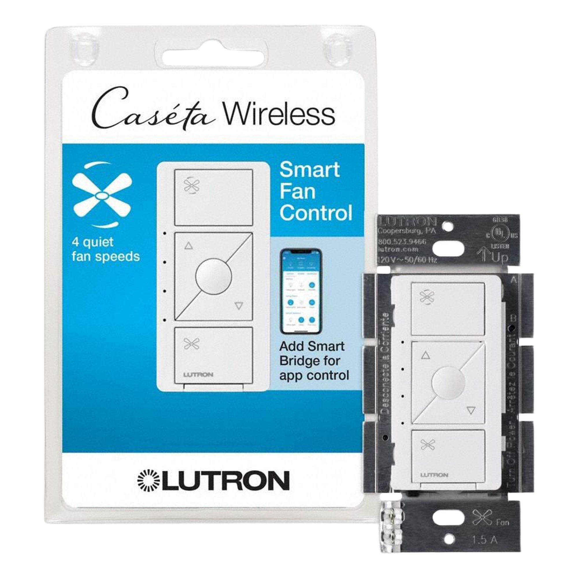 Speed Control: Touch Button, SPDT, 5 Switches or Dials, 120V AC, White Plate, 1.5 A, White