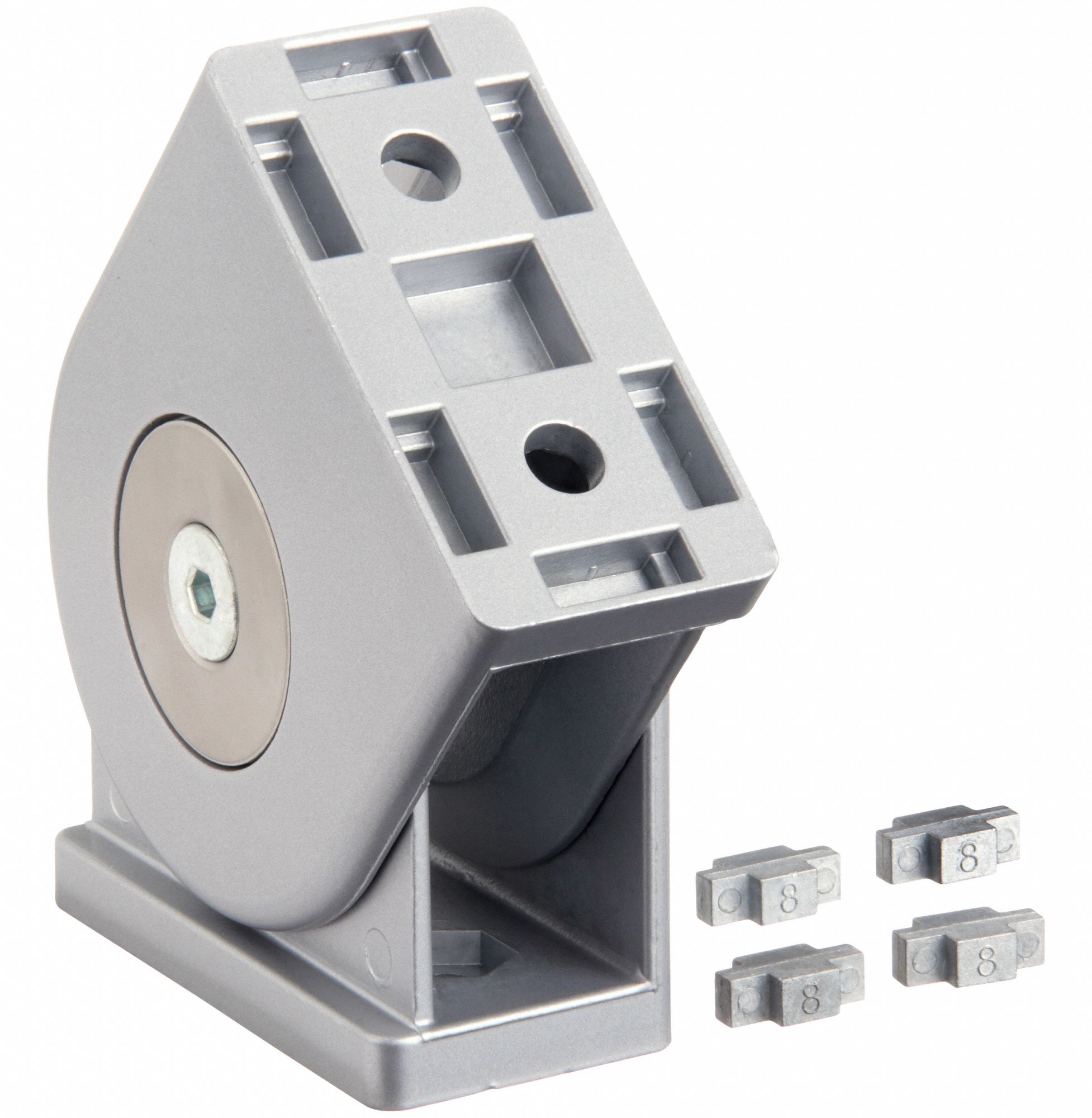 Pivot Joint: 80 mm x 40 mm, 40 Series, For 8 mm Slot Wd, Silver, Zinc, 8.5 mm Mounting Hole